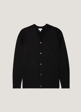Men's Extra-Fine Merino Cardigan in Black UltraSoft Microfiber Blend Men's Extra-Fine Merino Cardigan in Black Recycled Polyester Yarn