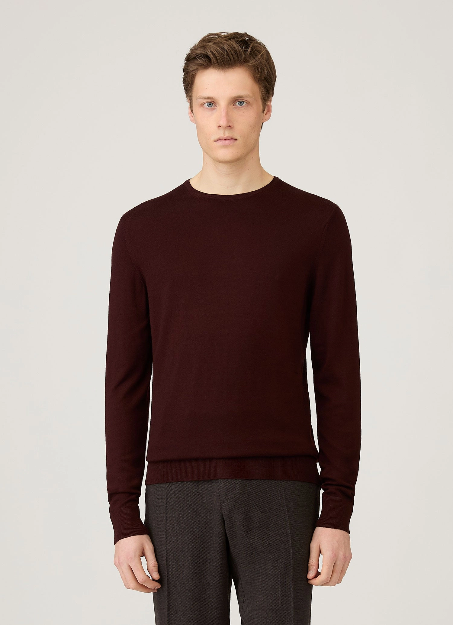 Biodegradable Fiber Construction Men's Extra-Fine Merino Crew Neck in Bakelite