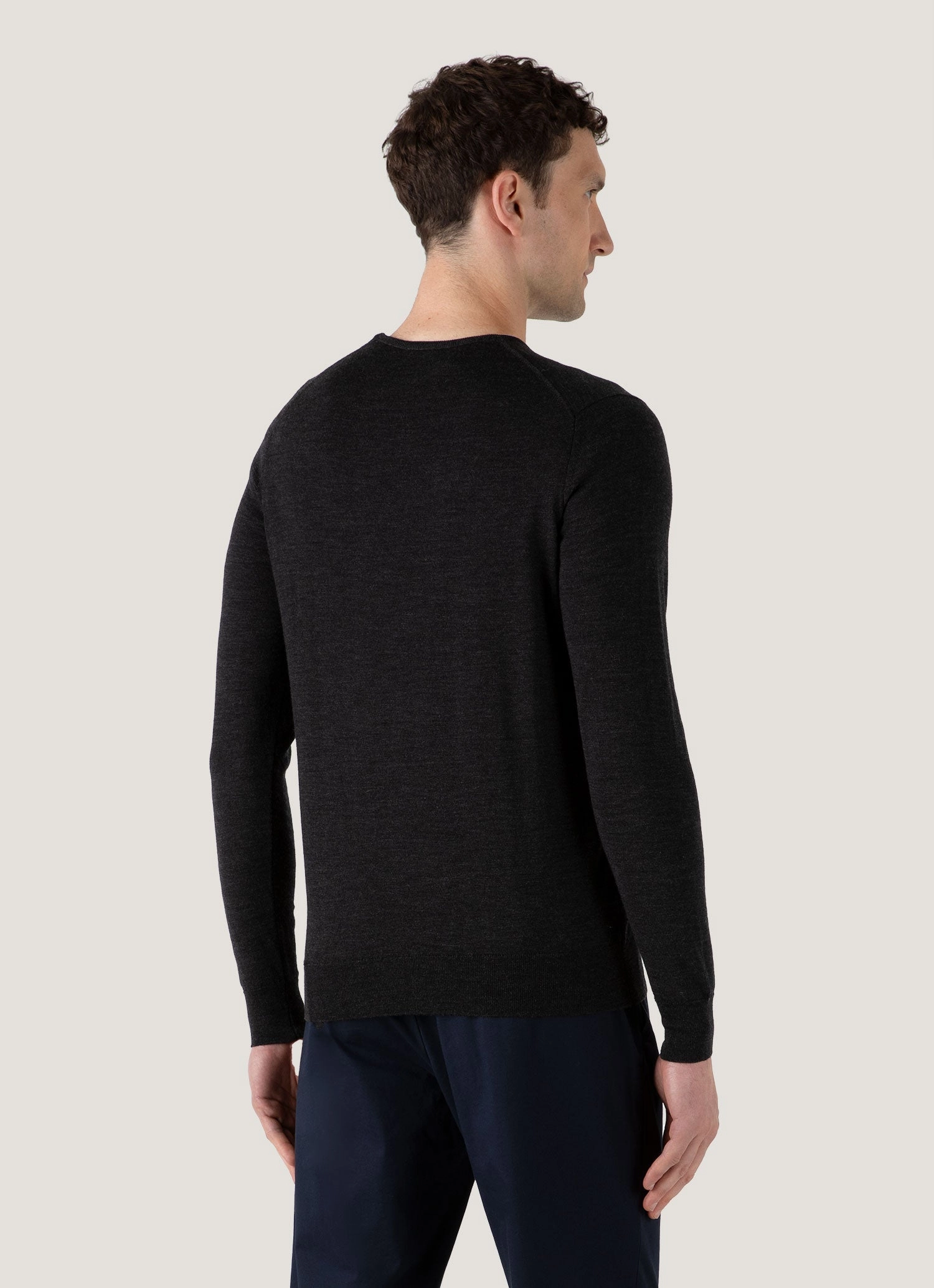 Multi Look Men's Extra-Fine Merino Crew Neck in Charcoal Melange