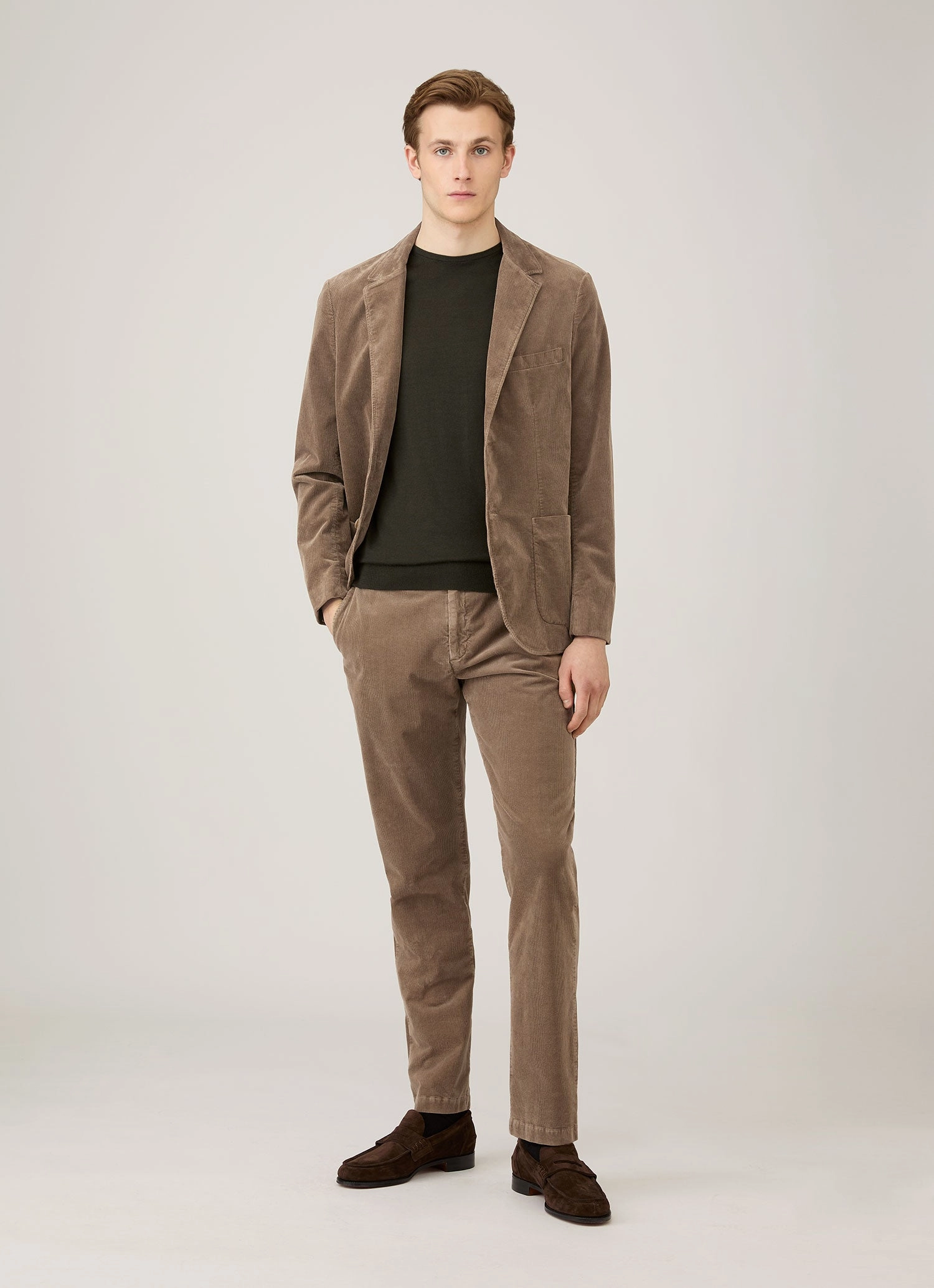 Jacquard Pattern Men's Extra-Fine Merino Crew Neck in Dark Green