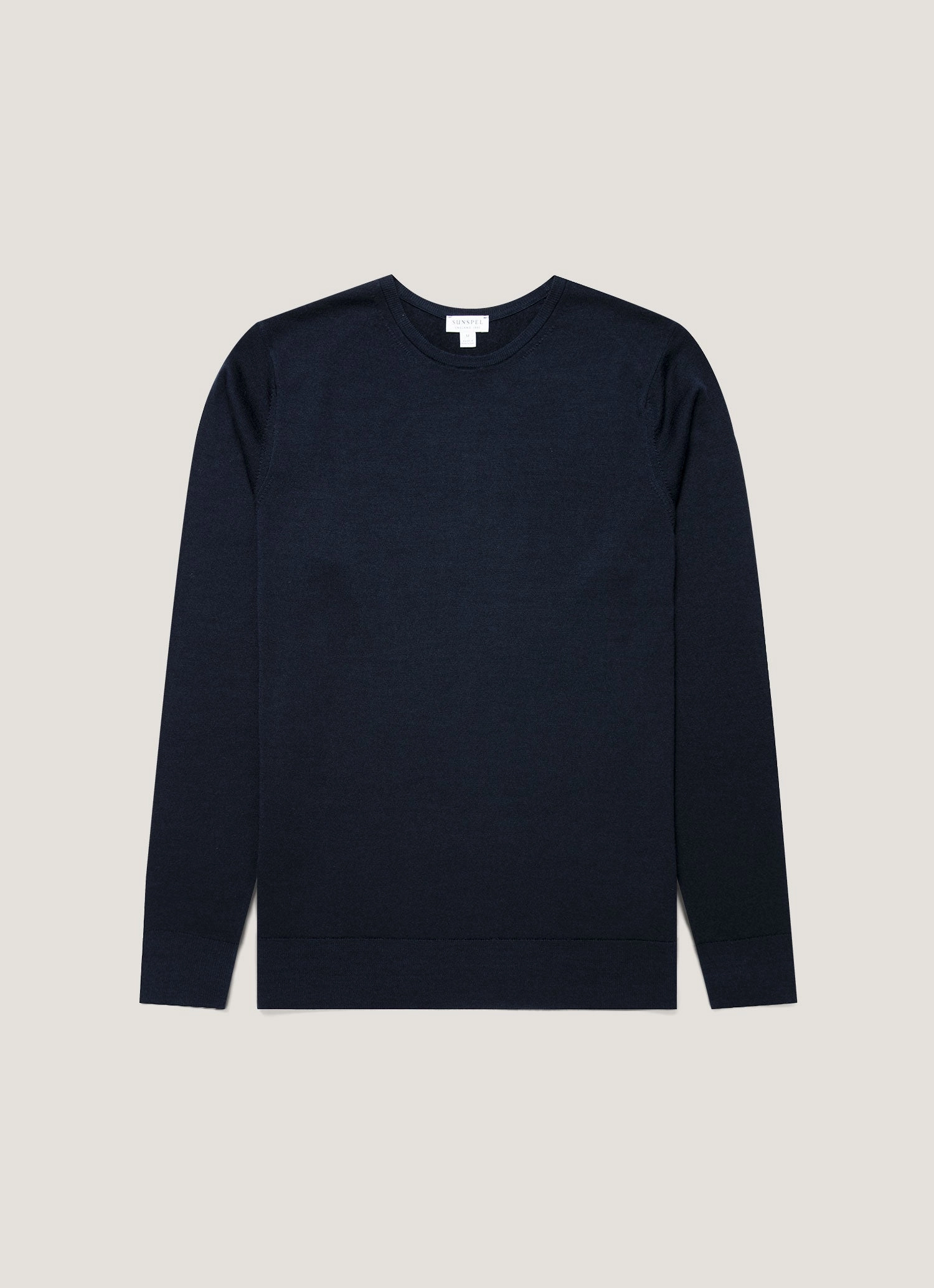 Men's Extra-Fine Merino Crew Neck in Navy Relaxed casual fit Contrast Trim Accent