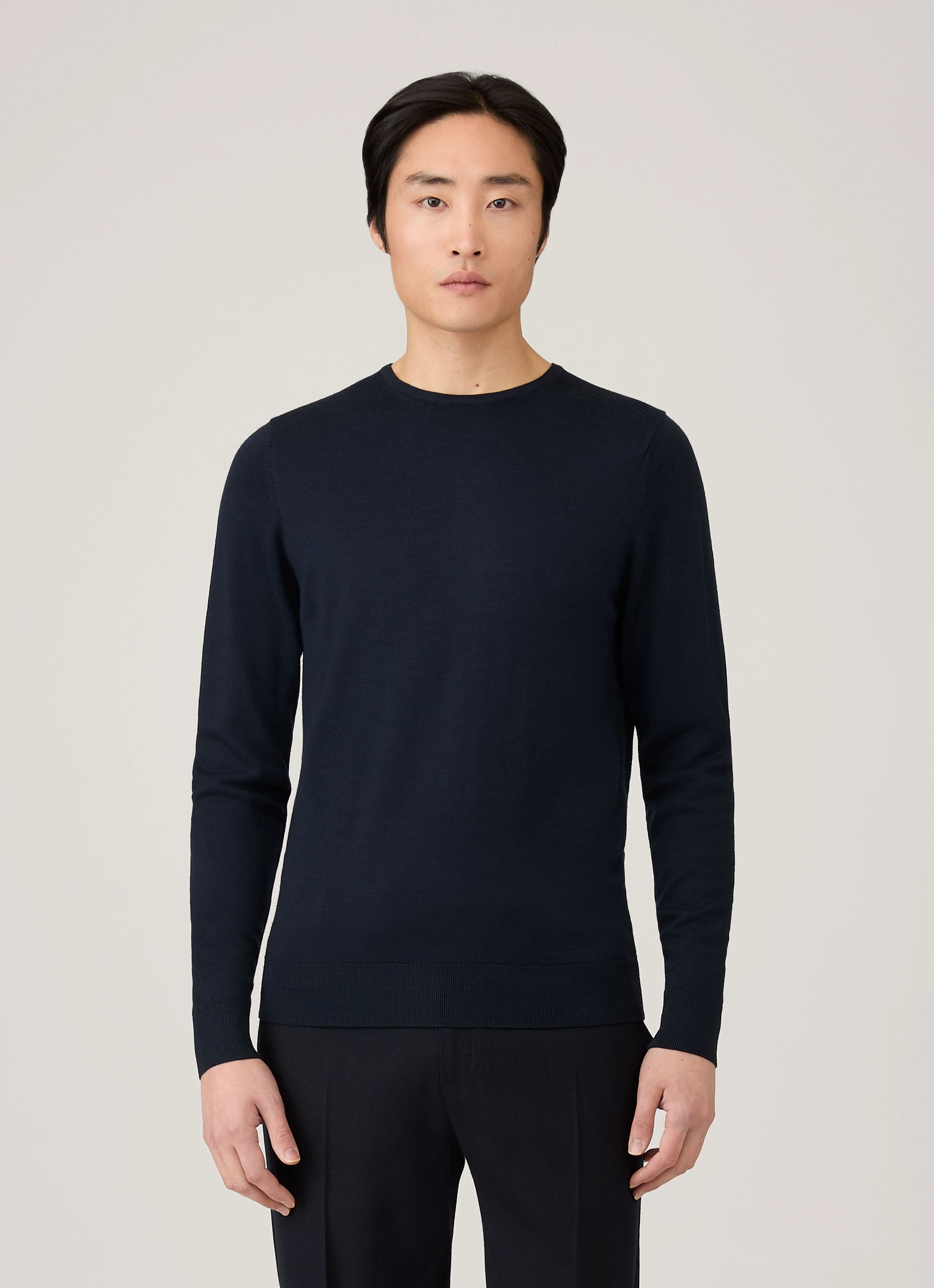 Street Warmth HighElasticity Fabric Men's Extra-Fine Merino Crew Neck in Navy