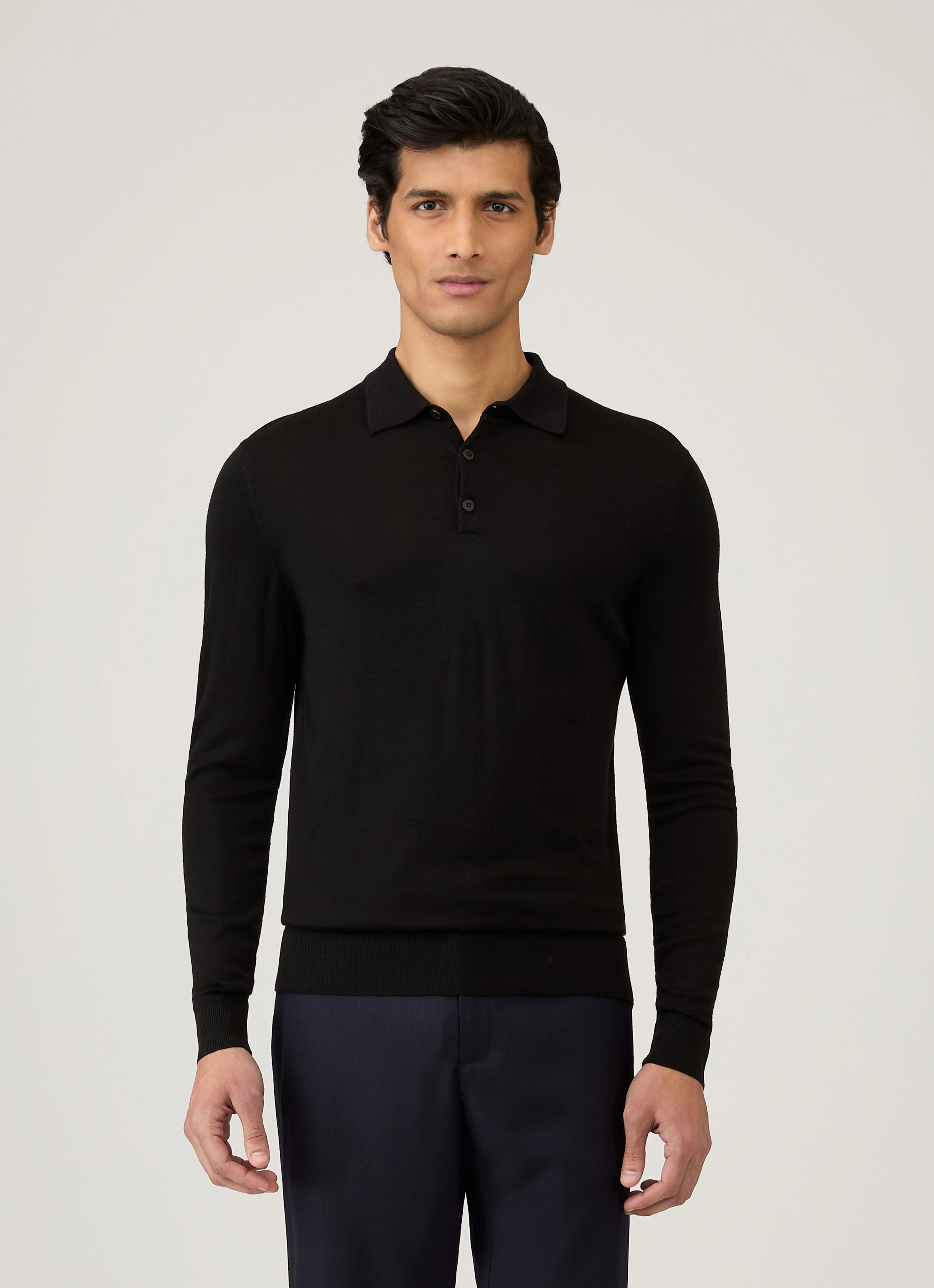 Men's Extra-Fine Merino Polo Shirt in Black Weekend Casual