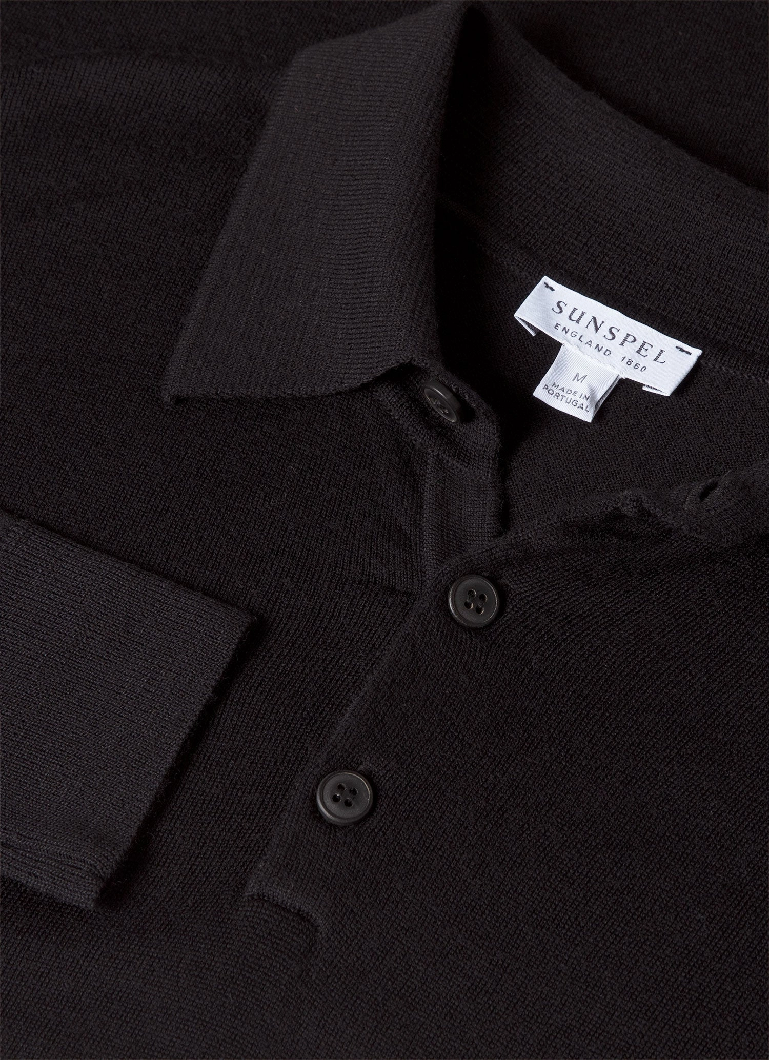 Men's Extra-Fine Merino Polo Shirt in Black Fitted Top Outdoor Fit