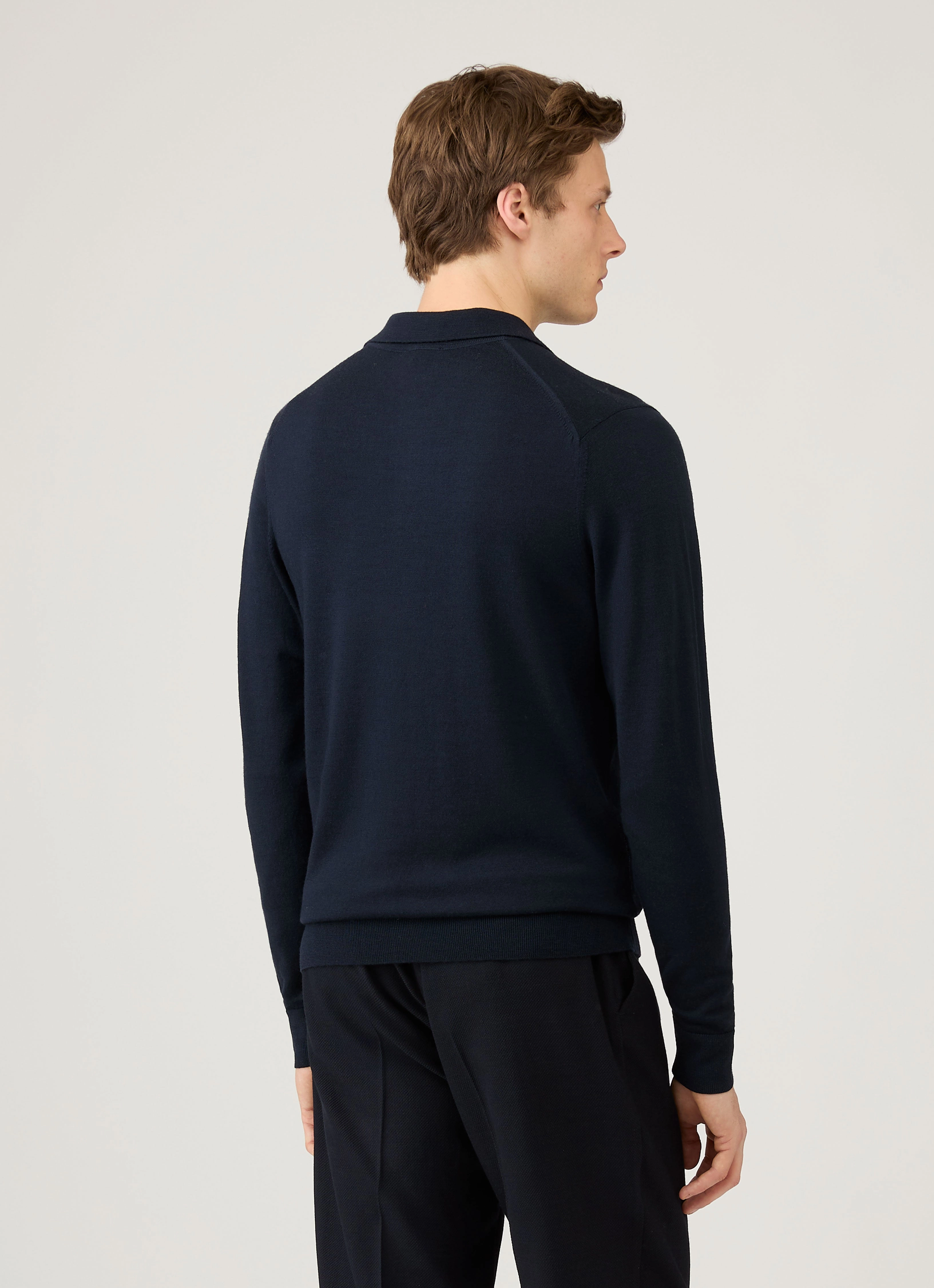 Men's Extra-Fine Merino Polo Shirt in Navy Breathable Shirt