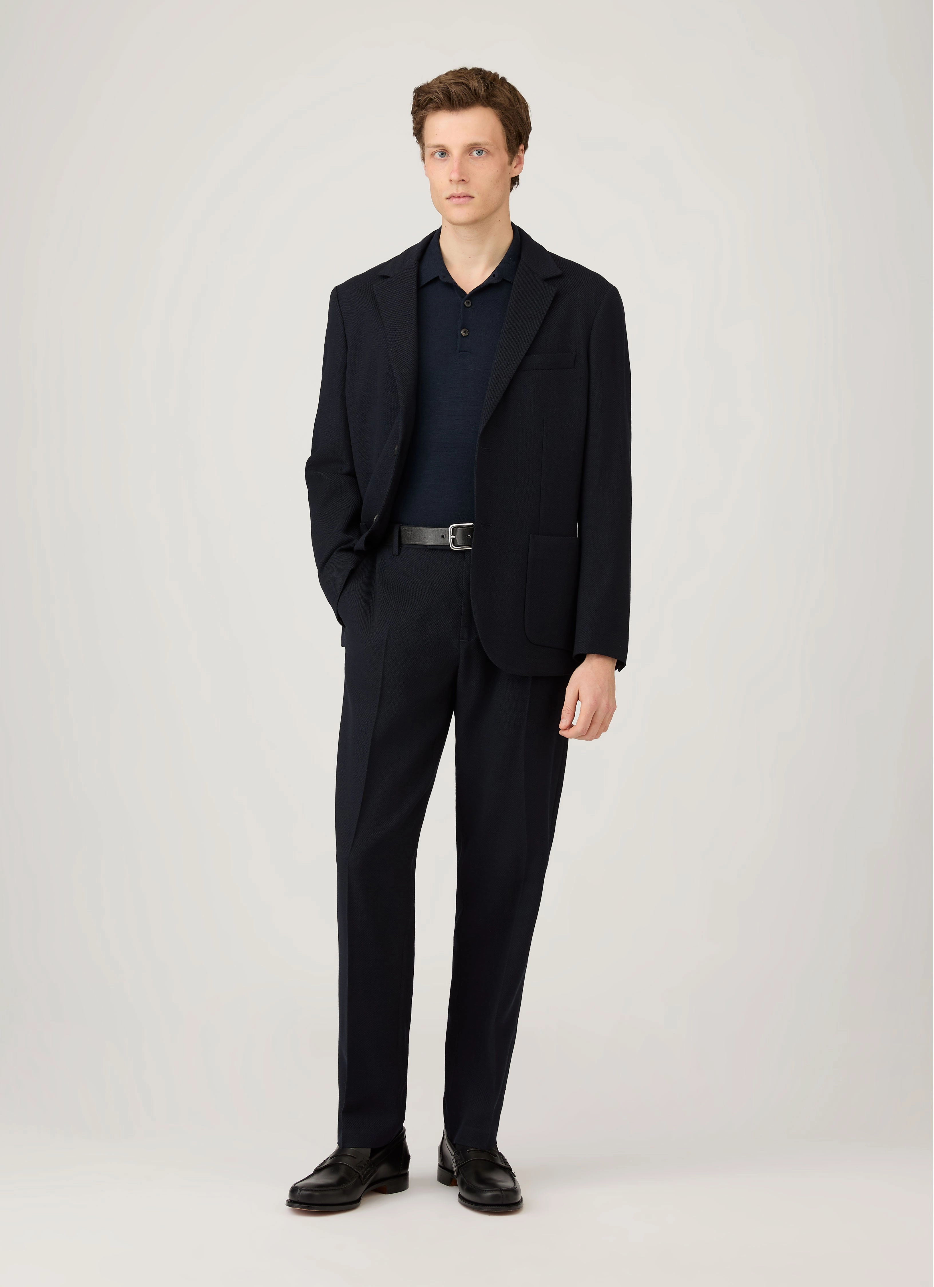 Men's Extra-Fine Merino Polo Shirt in Navy Classic Layer