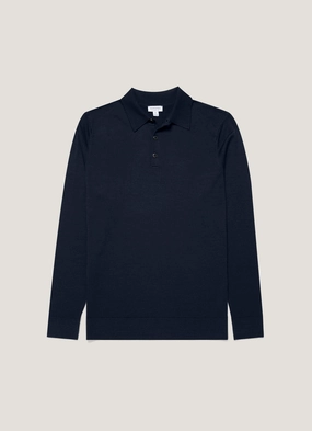 Men's Extra-Fine Merino Polo Shirt in Navy Flexible stretch Men's Extra-Fine Merino Polo Shirt in Navy Sophisticated Comfort