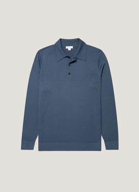 Men's Extra-Fine Merino Polo Shirt in Slate Blue Day-to-Day Wear Comfortable Design Men's Extra-Fine Merino Polo Shirt in Slate Blue