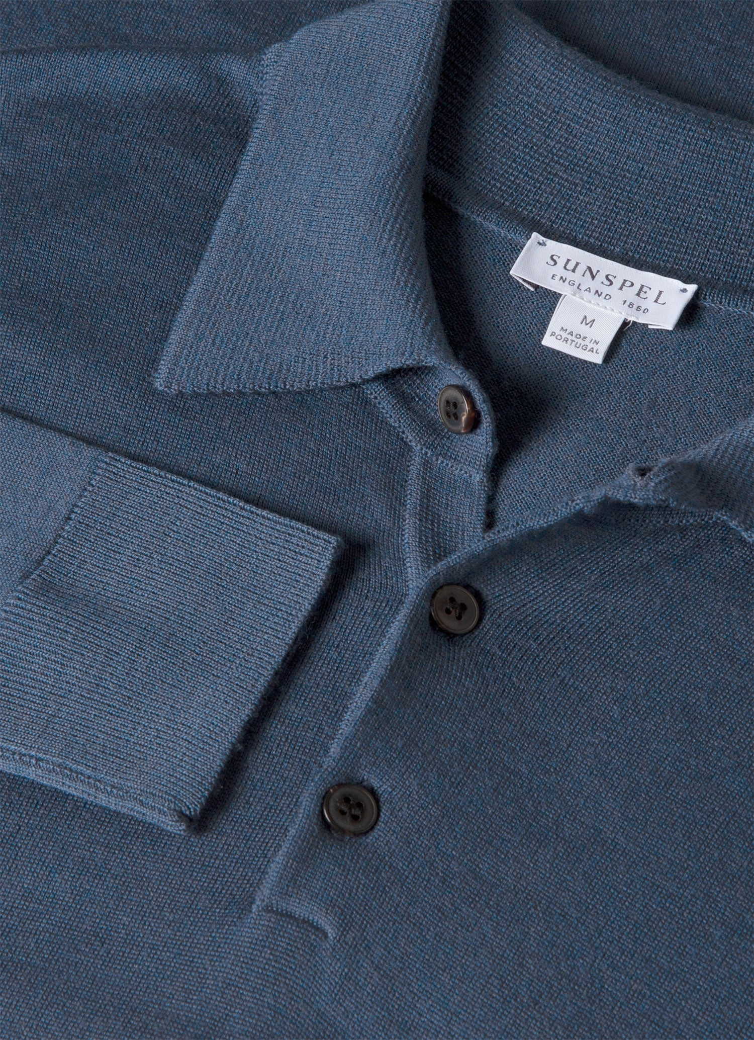 Men's Extra-Fine Merino Polo Shirt in Slate Blue Four Button Placket All Day Wear