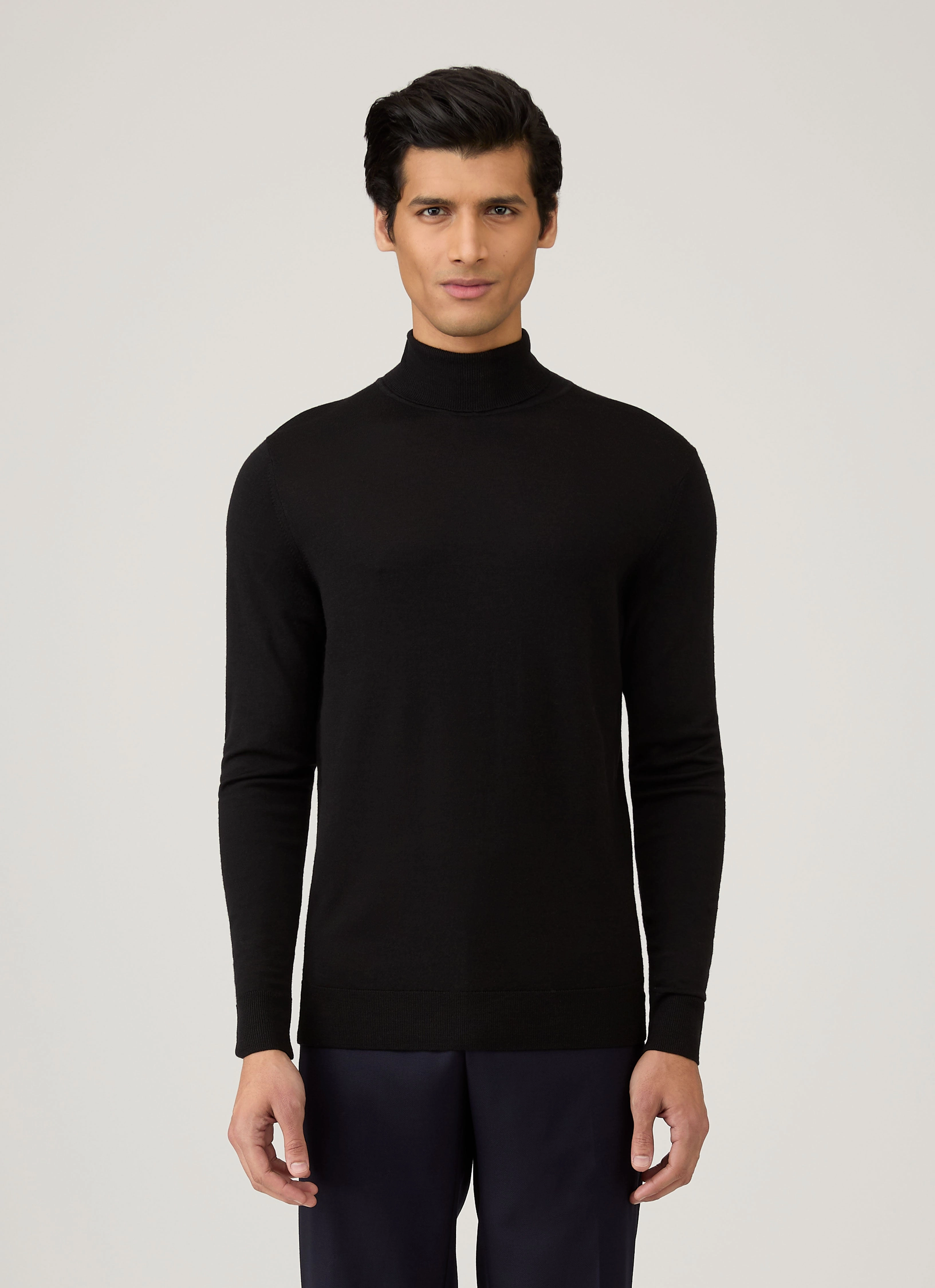 Men's Extra-Fine Merino Roll Neck in Black Non Chlorine Bleach Safe
