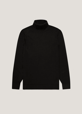 Men's Extra-Fine Merino Roll Neck in Black Low Maintenance Material Men's Extra-Fine Merino Roll Neck in Black Neat Look