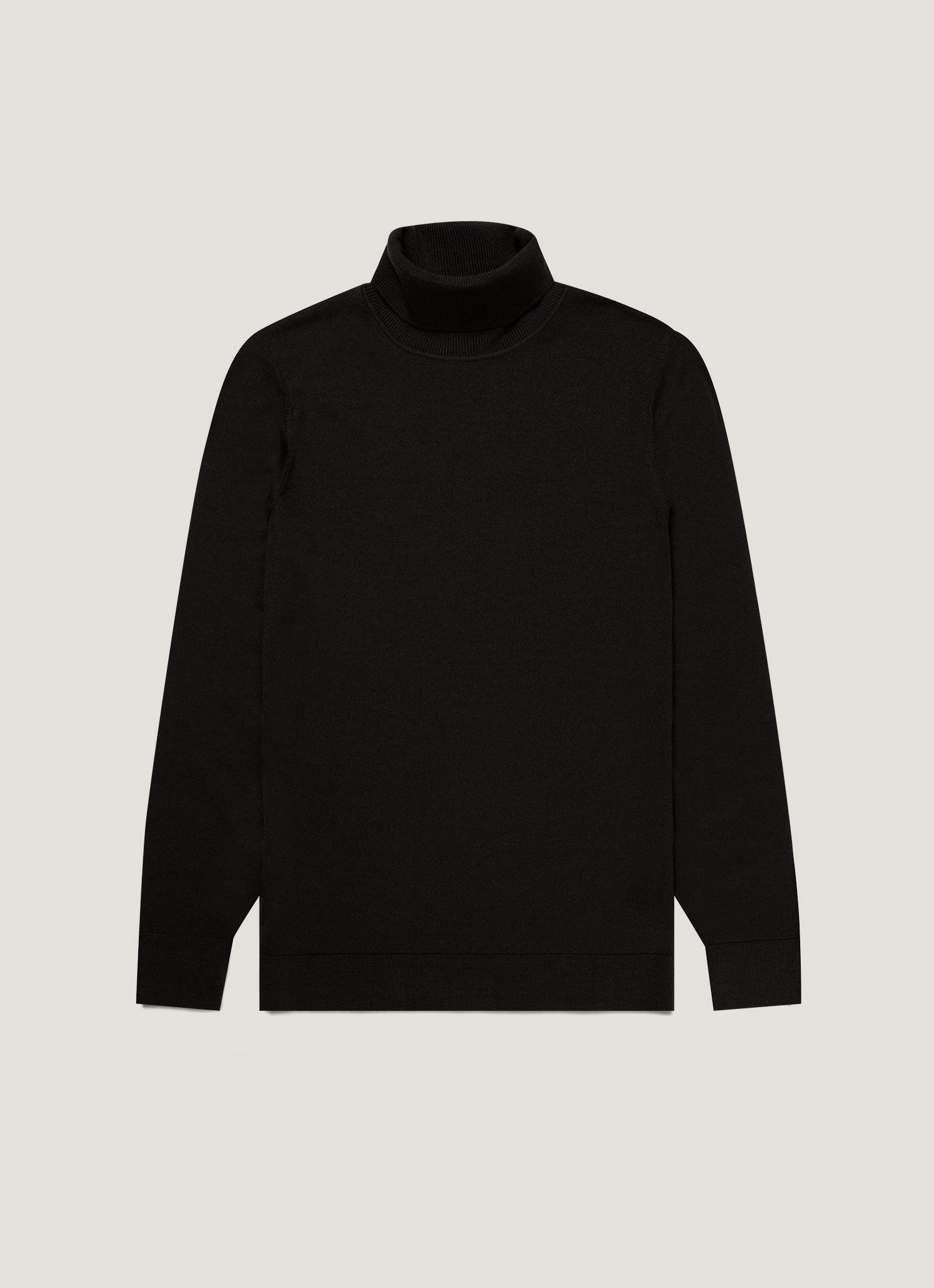 Men's Extra-Fine Merino Roll Neck in Black Neat Look