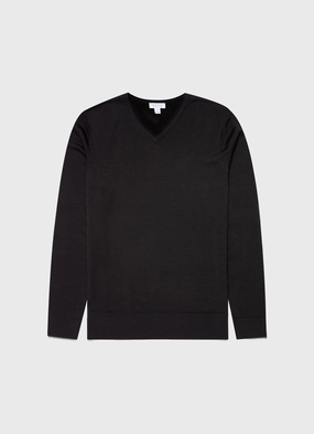 Men's Extra-Fine Merino V-neck in Black QuickDryFinish Men's Extra-Fine Merino V-neck in Black Fall Ready Quick Dressing