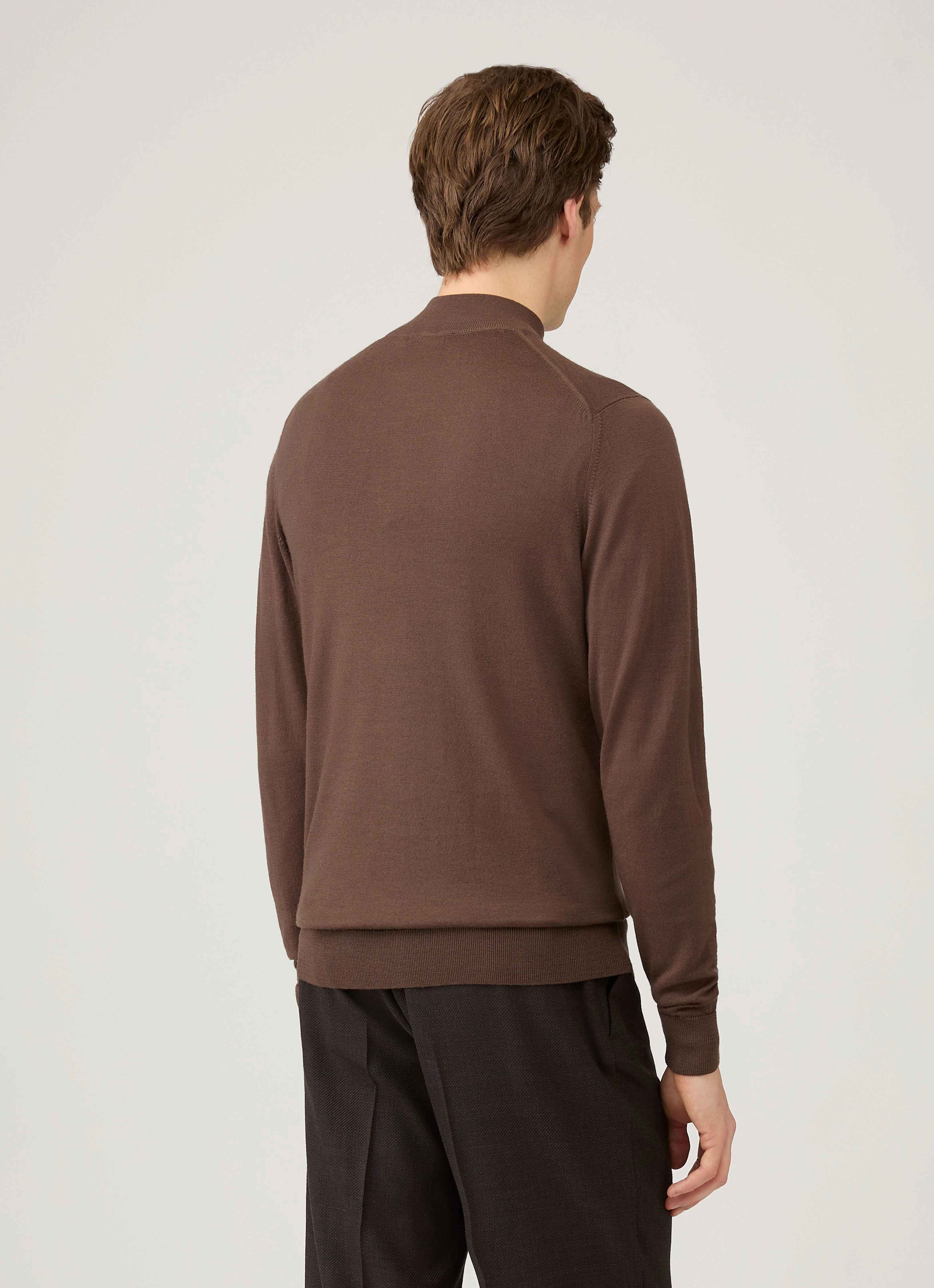 Men's Extra-Fine Merino Zip Neck in Bark Soft Touch