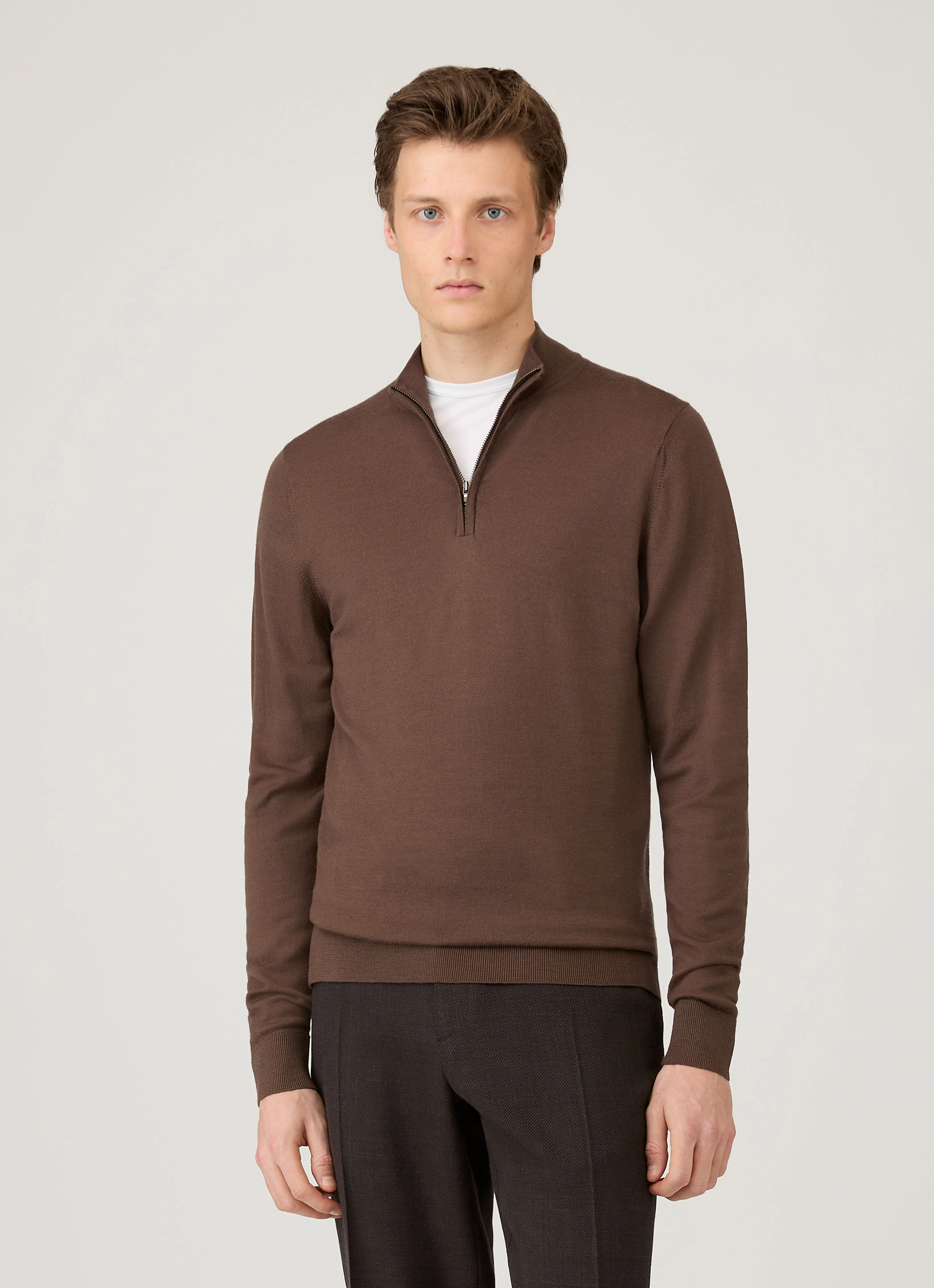 Autumn favorite Men's Extra-Fine Merino Zip Neck in Bark