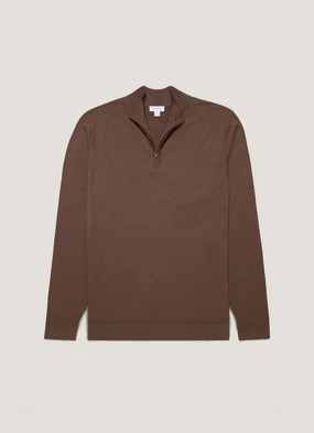Men's Extra-Fine Merino Zip Neck in Bark Regular Fit Daily Warmth Quiet Tone Men's Extra-Fine Merino Zip Neck in Bark