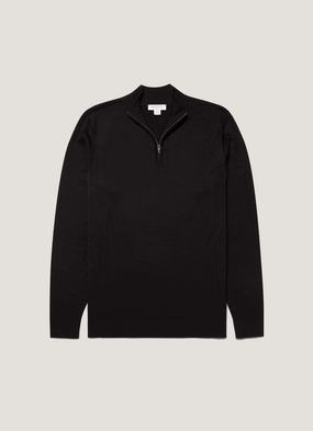 Men's Extra-Fine Merino Zip Neck in Black Neat Cut Men's Extra-Fine Merino Zip Neck in Black All Day