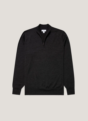 Men's Extra-Fine Merino Zip Neck in Charcoal Melange Flexible Stitching Men's Extra-Fine Merino Zip Neck in Charcoal Melange Odor Control Technology