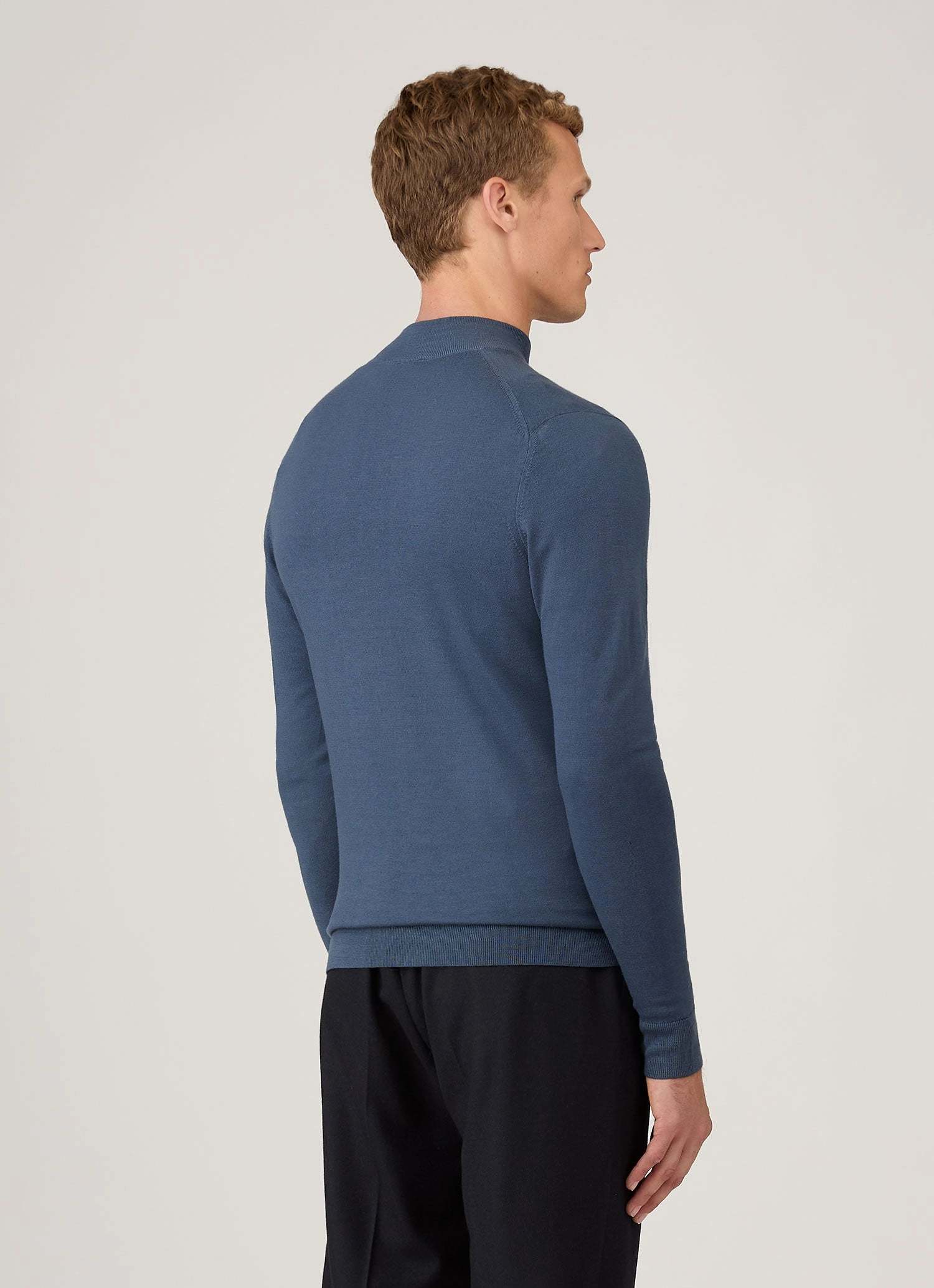 Lightweight Stretch Fabric Organic Cotton Men's Extra-Fine Merino Zip Neck in Slate Blue