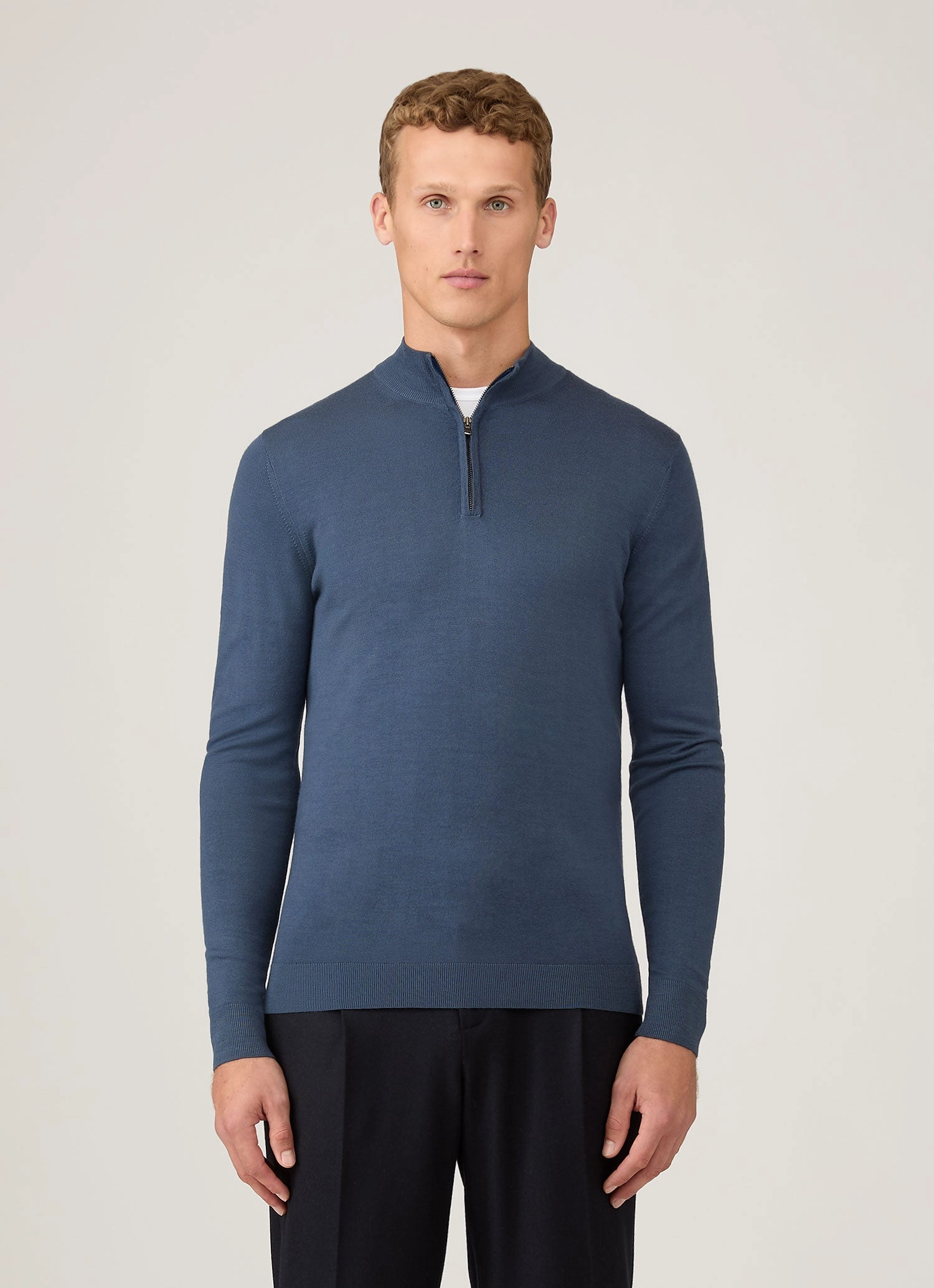 Men's Extra-Fine Merino Zip Neck in Slate Blue Machine washable