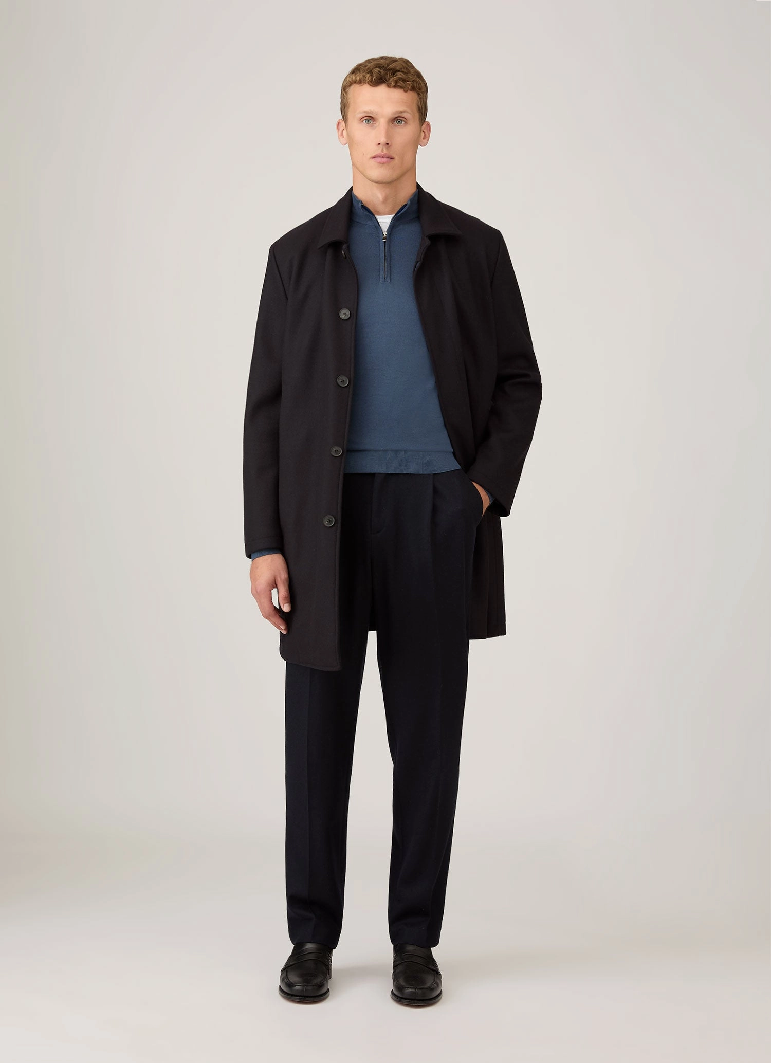 Men's Extra-Fine Merino Zip Neck in Slate Blue Turtle Neck Variant