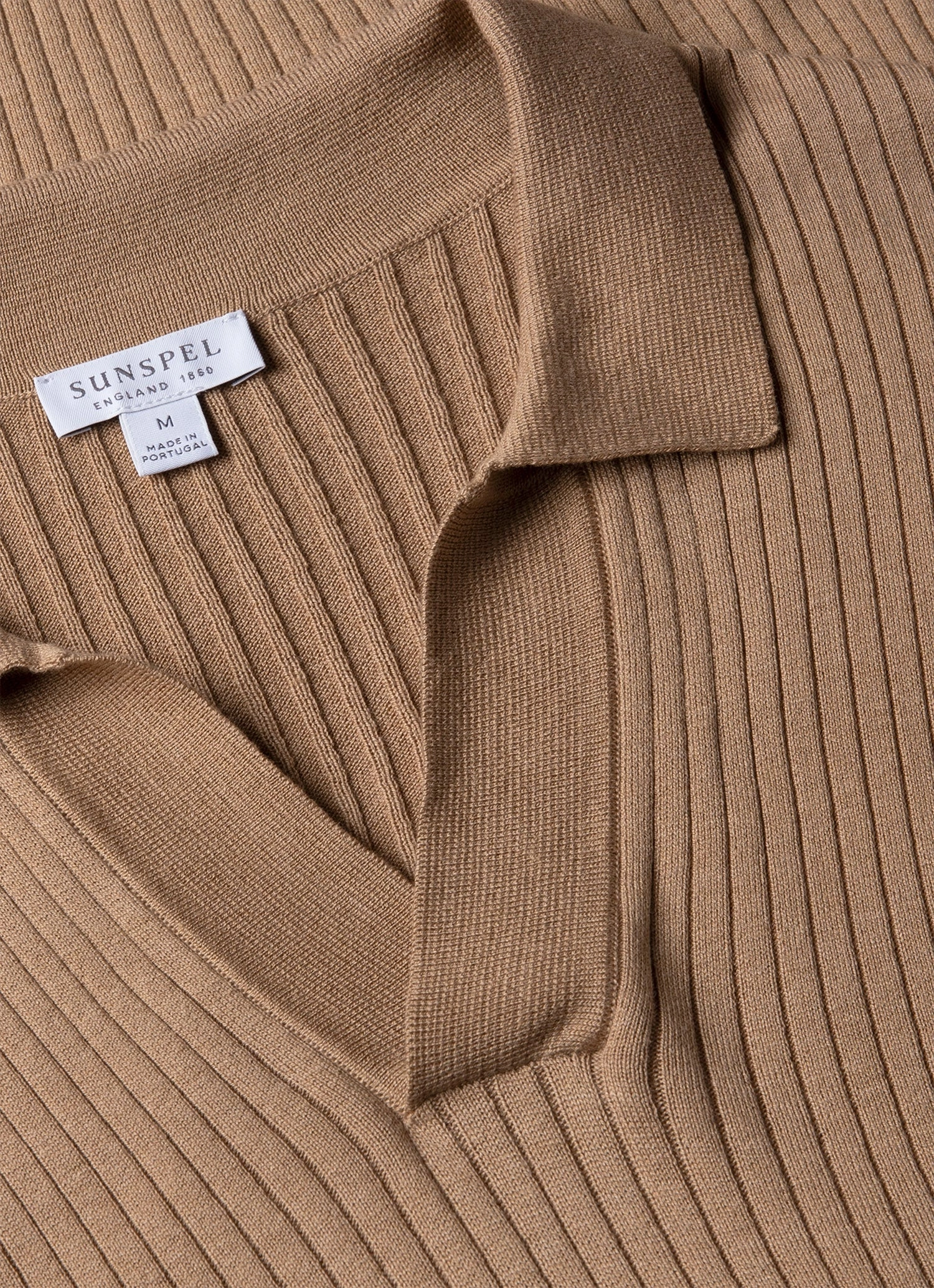 Timeless Comfort Men's Fine Rib Silk Cotton Polo Shirt in Dune