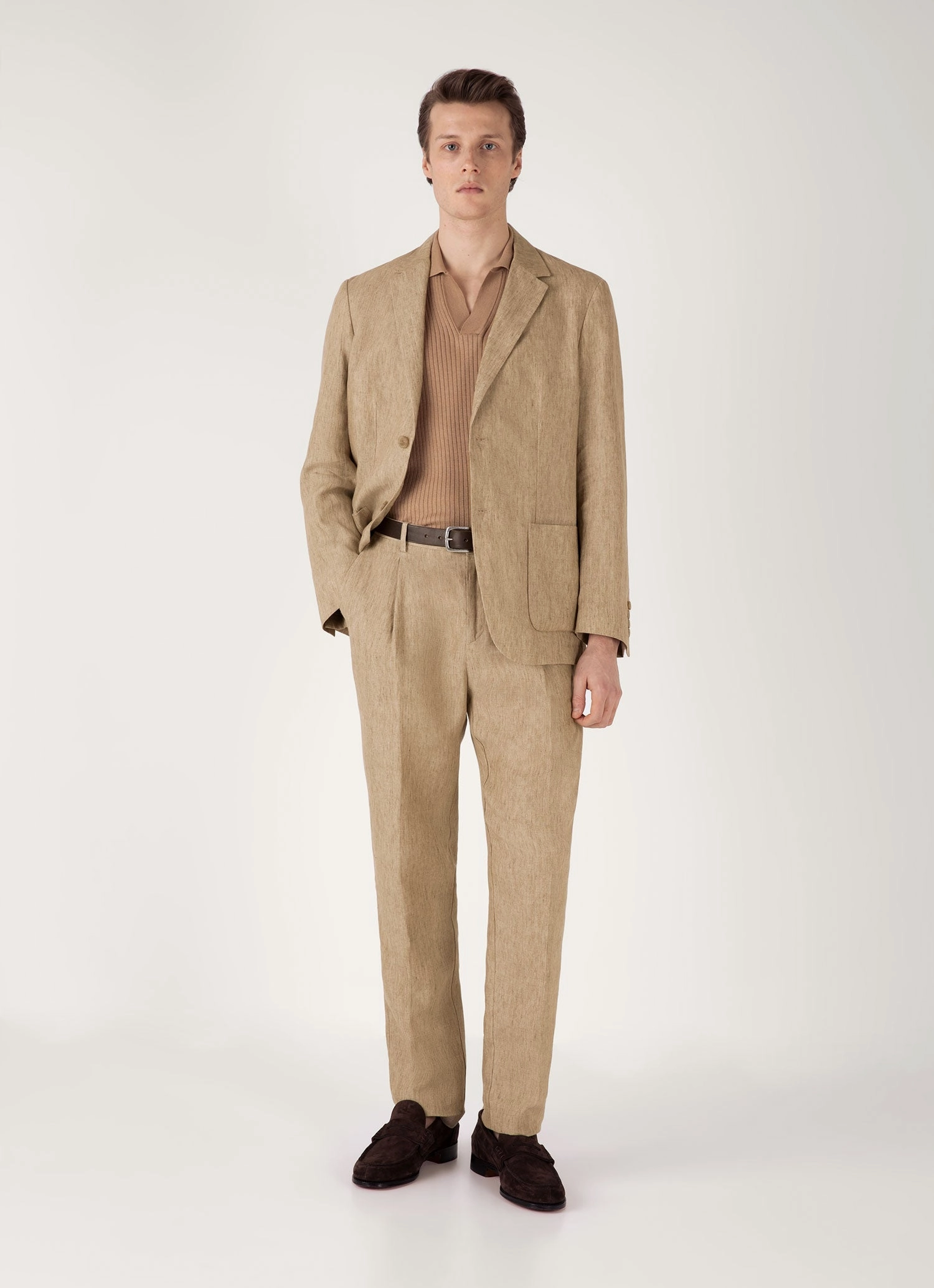 DoubleStitched Seams Men's Fine Rib Silk Cotton Polo Shirt in Dune