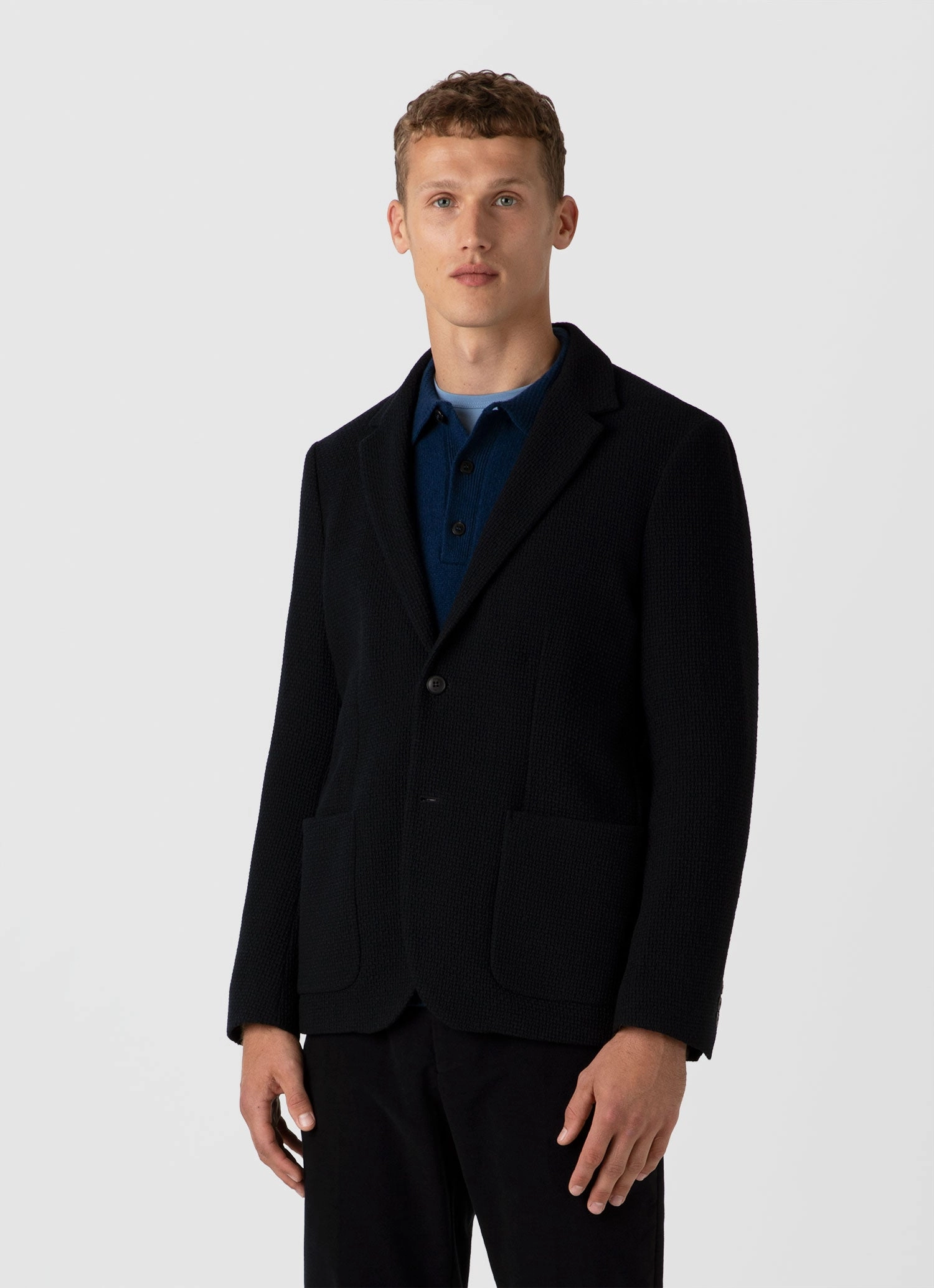 Men's Heavy Wool Jersey Blazer in Navy Sport Inspired Muted Look