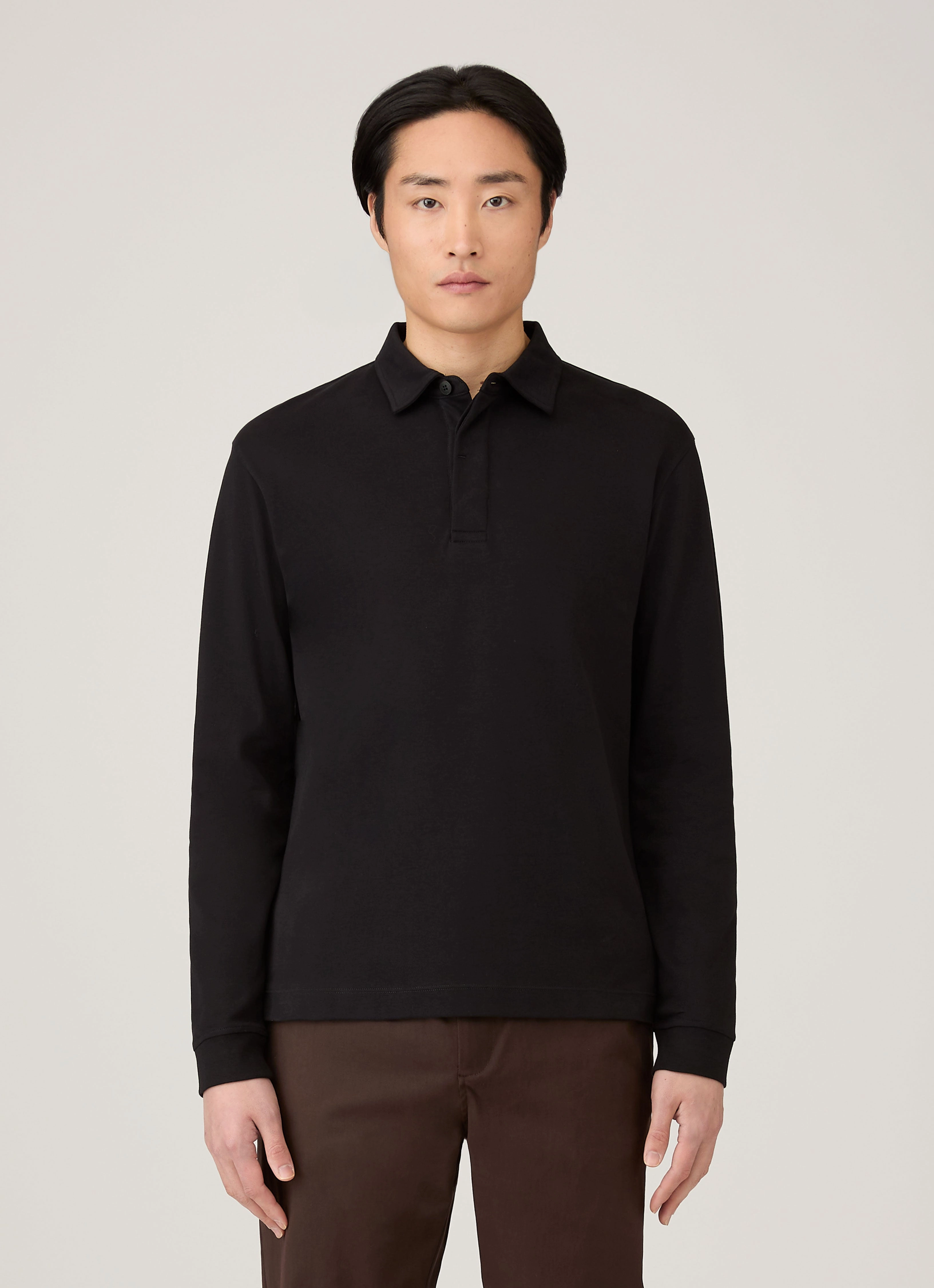 Corporate Dress Code Sweat Resistant Lining Men's Heavyweight Rugby Polo Shirt in Black