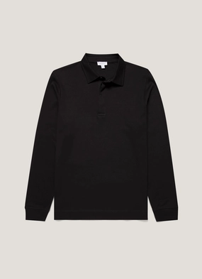 Men's Heavyweight Rugby Polo Shirt in Black Fresh Comfort Casual Layer Men's Heavyweight Rugby Polo Shirt in Black