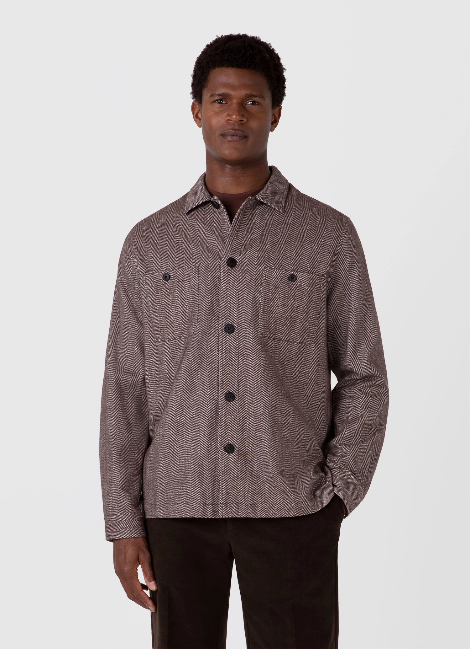 Men's Herringbone Overshirt in Light Brown Toothpaste Utility Core