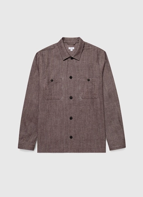 Men's Herringbone Overshirt in Light Brown Wind Control Stretch Comfort Chilly Day Gear Men's Herringbone Overshirt in Light Brown