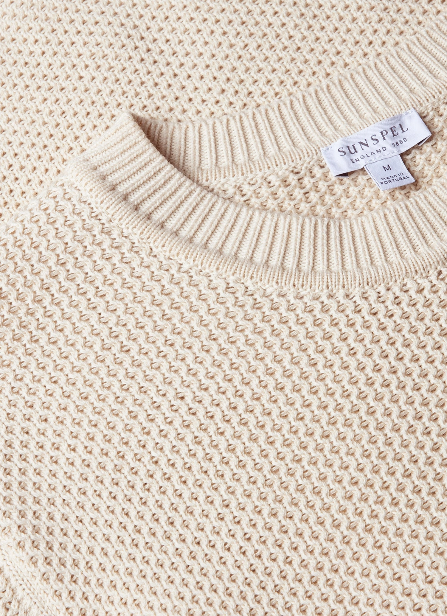 Men's Honeycomb Cotton Crew Neck Jumper in Ecru Recycled Polyester Thread Smart touch