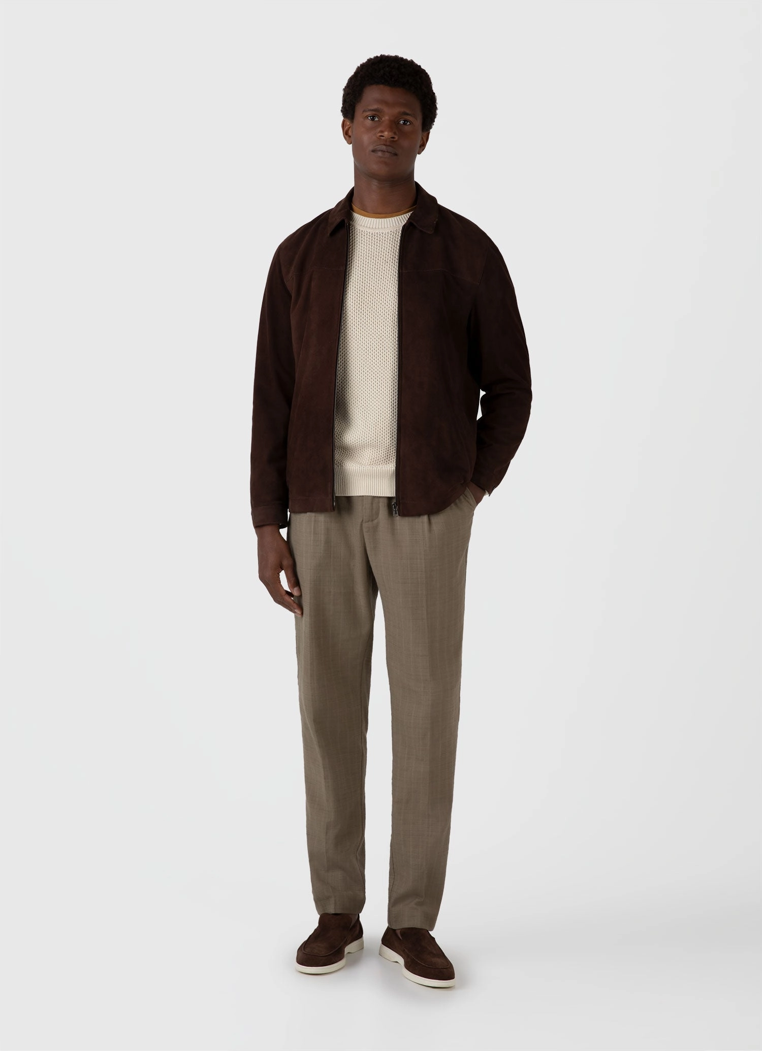 simple design Men's Honeycomb Cotton Crew Neck Jumper in Ecru