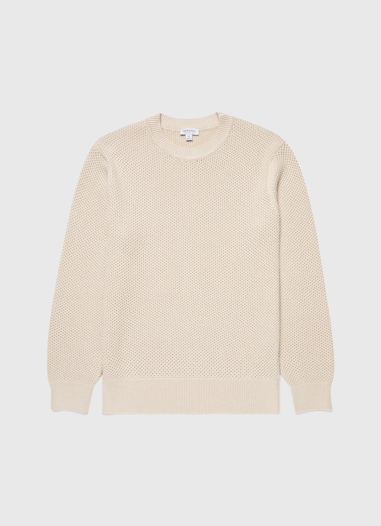 Classic Casual Men's Honeycomb Cotton Crew Neck Jumper in Ecru