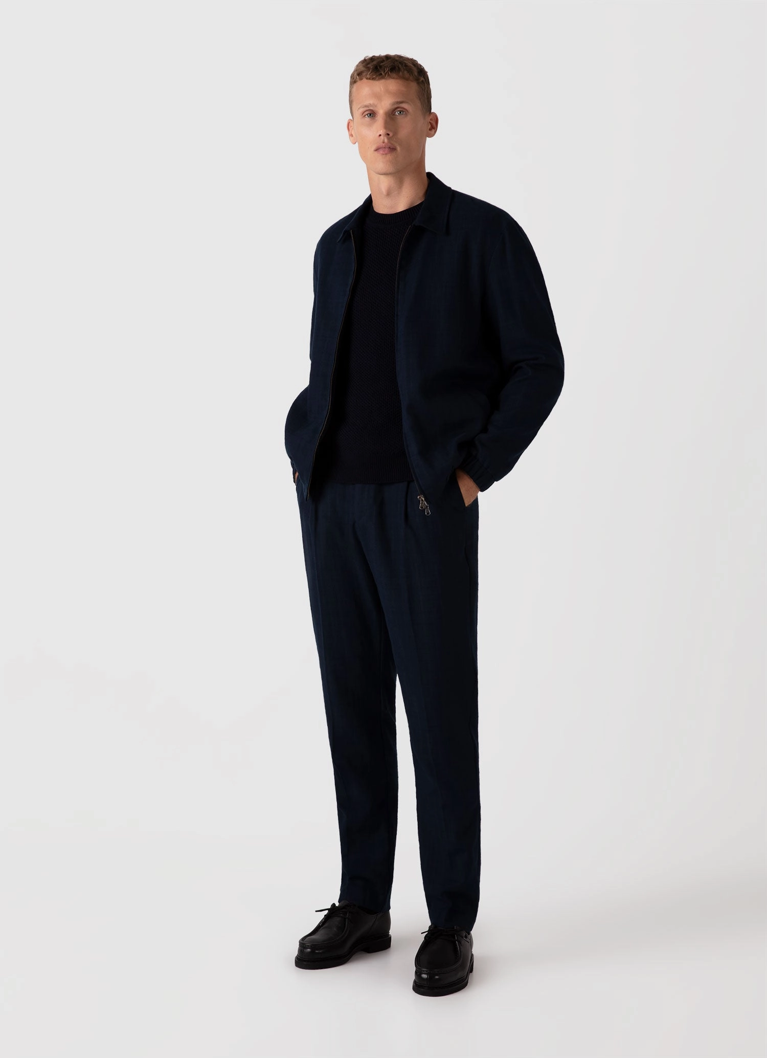 Easy Care Material Home Comfort Men's Honeycomb Cotton Crew Neck Jumper in Navy