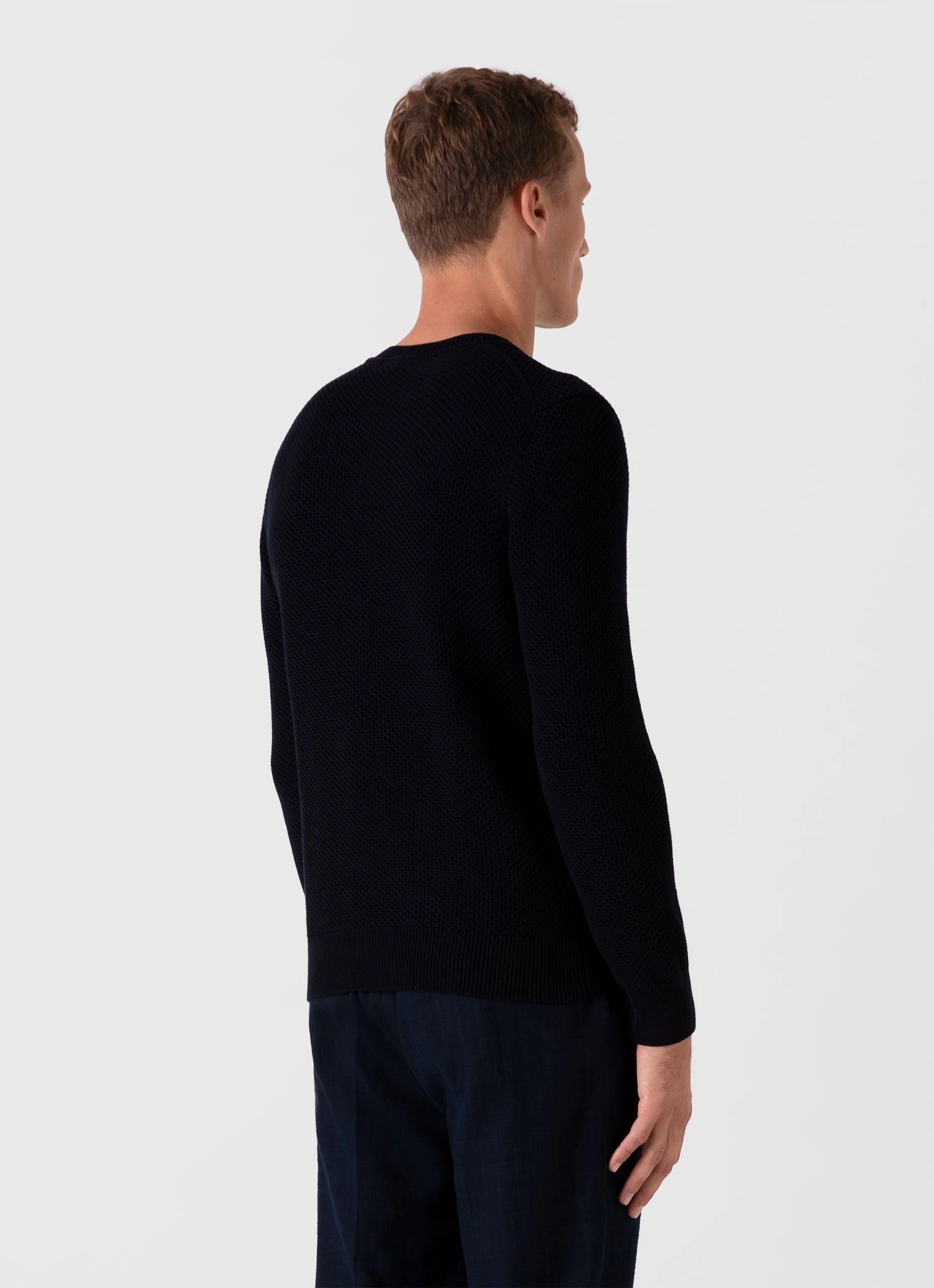 Men's Honeycomb Cotton Crew Neck Jumper in Navy Ready Style Neutral Tones