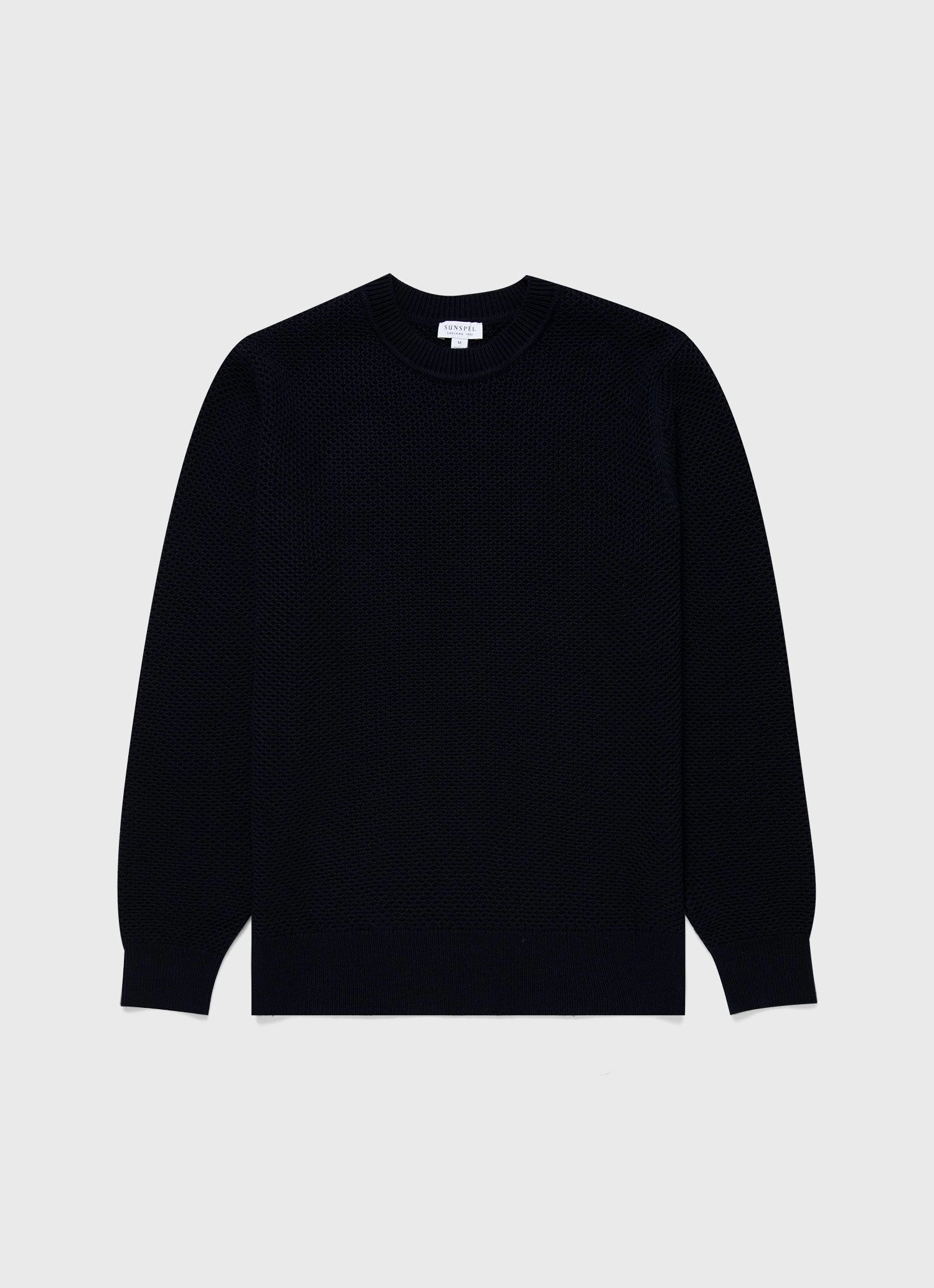 Men's Honeycomb Cotton Crew Neck Jumper in Navy Smart Look Stretchable Material