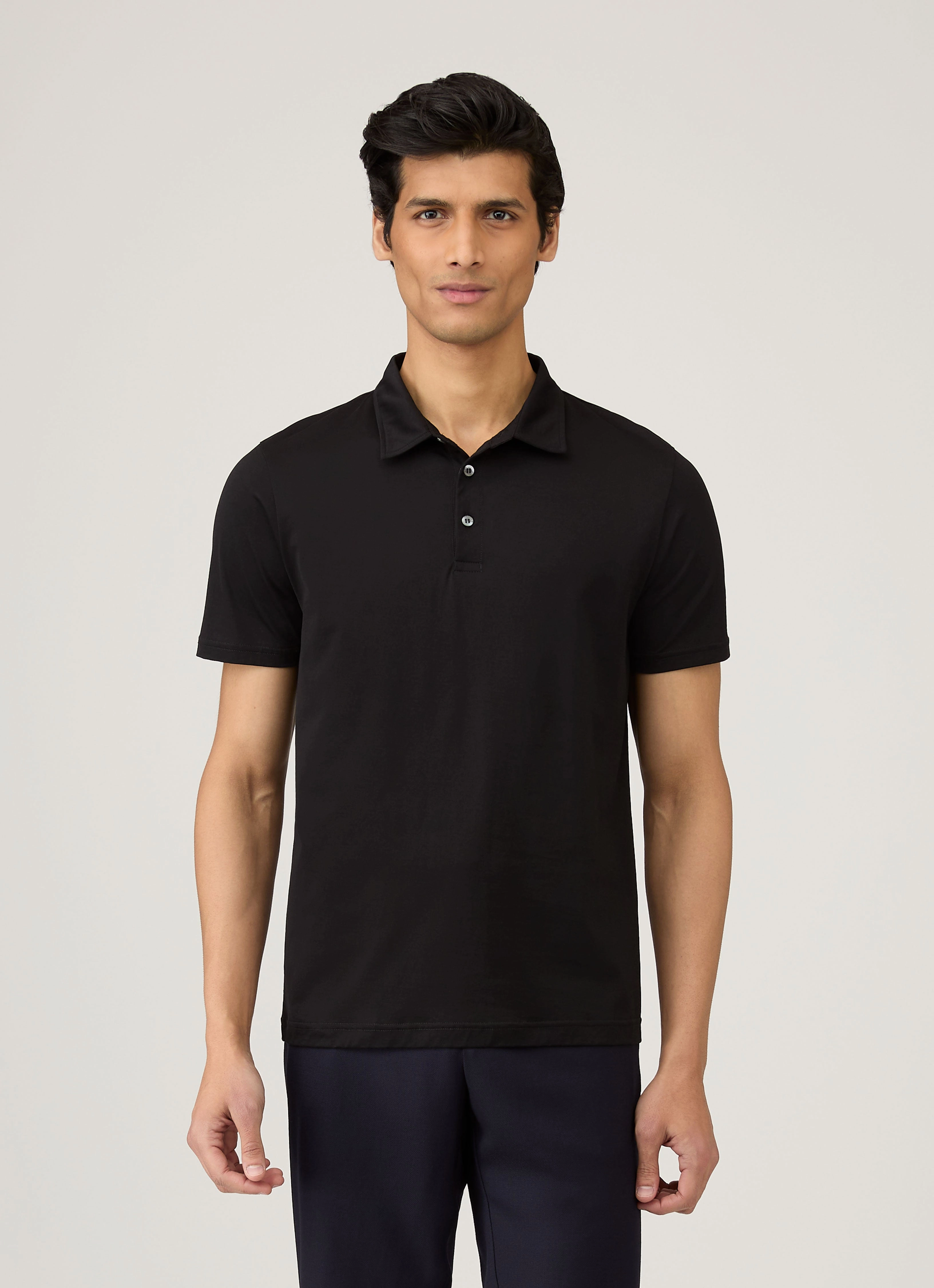 Men's Jersey Classic Polo Shirt in Black Stylish Layer Trendy Casual