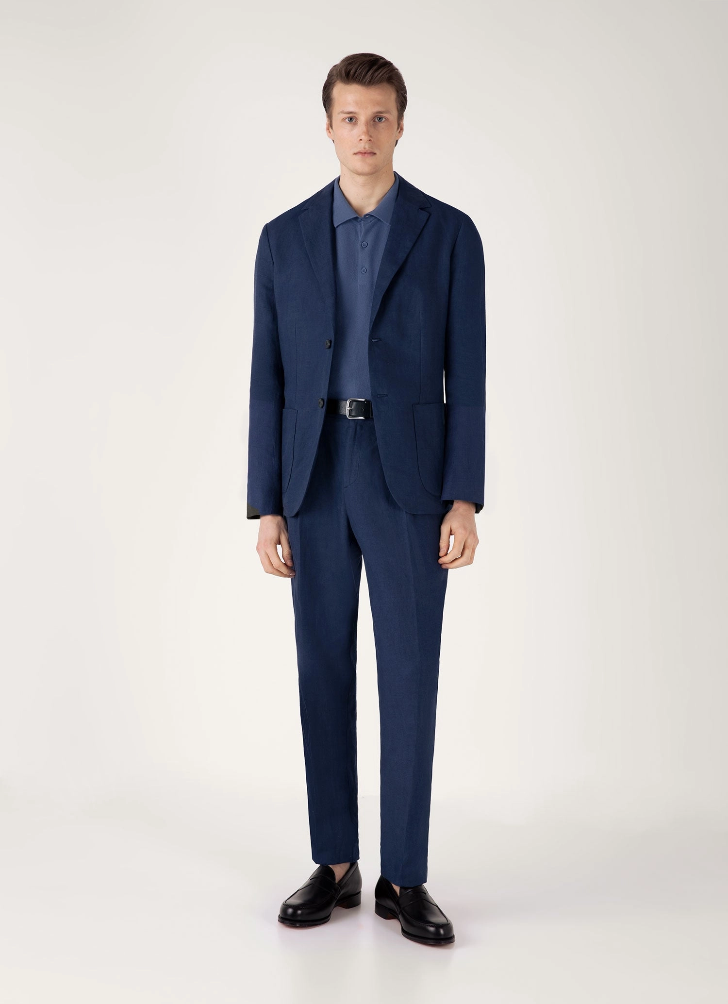 Yarn Dyed Collar Breathable Top Men's Knit Polo Shirt in Soft Denim