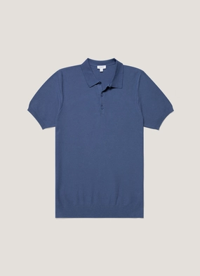 Men's Knit Polo Shirt in Soft Denim Fashion Must-Have Men's Knit Polo Shirt in Soft Denim AntiPilling Technology