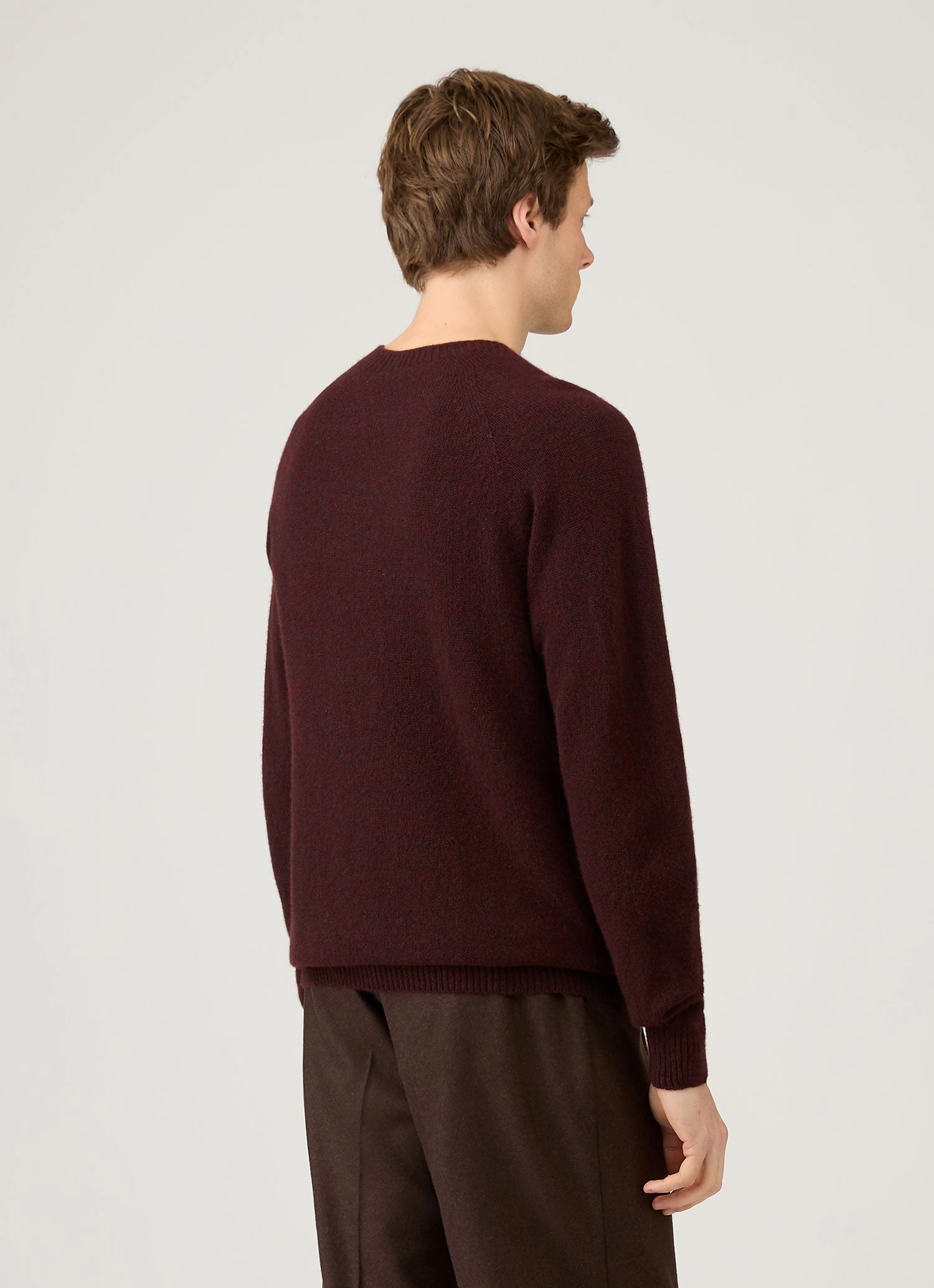 Men's Lambswool Crew Neck Jumper in Bakelite Twist Circular Knit Pattern