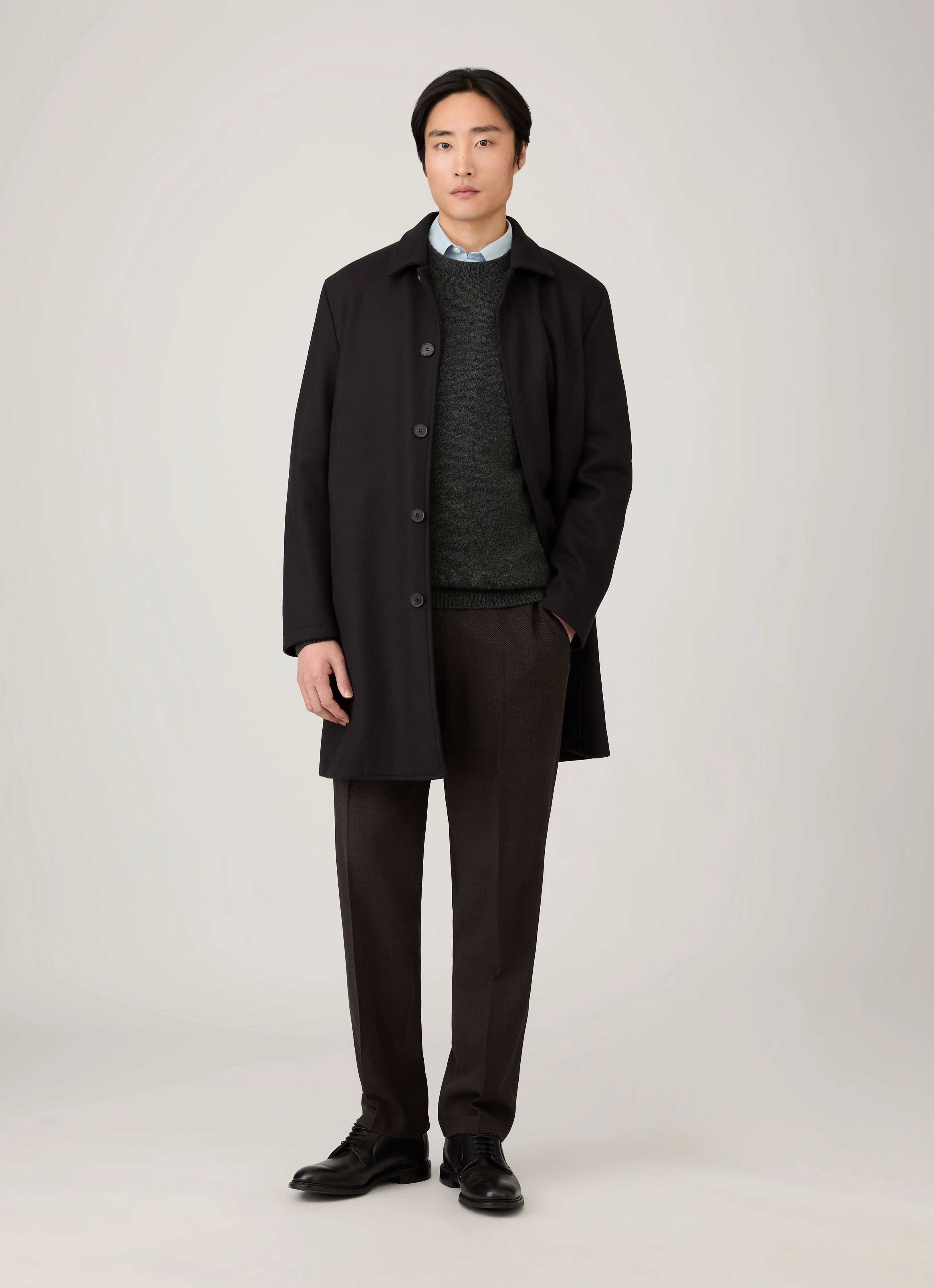 Men's Lambswool Crew Neck Jumper in Dark Green Twist Smooth zipper closure