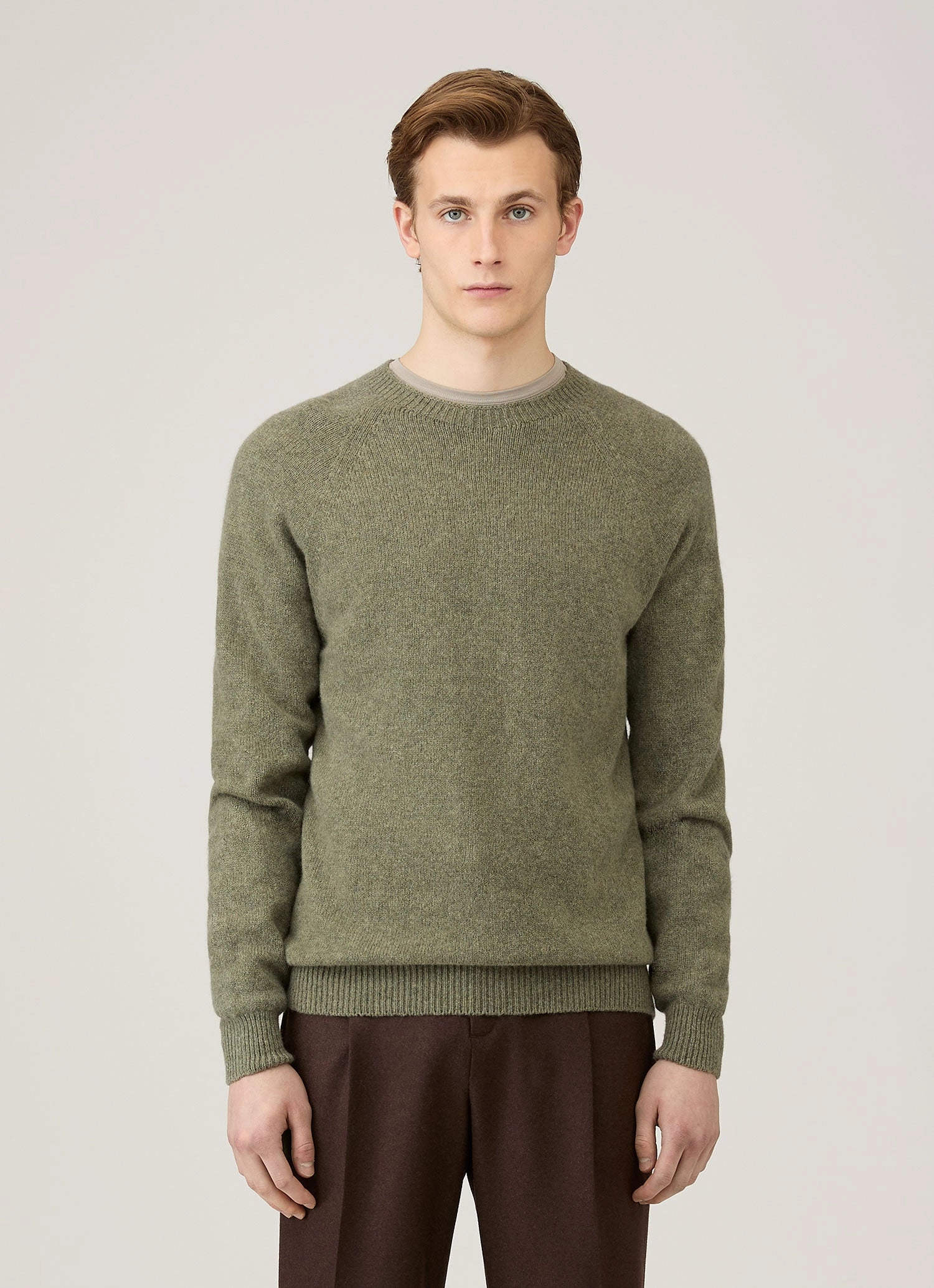 Men's Lambswool Crew Neck Jumper in Sea Moss Non Chlorine Bleach Safe Cozy Finish