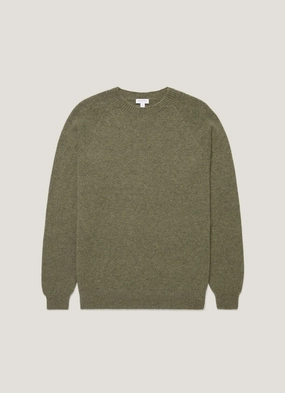 Men's Lambswool Crew Neck Jumper in Sea Moss Essential Warmth Ventilation Panel Men's Lambswool Crew Neck Jumper in Sea Moss