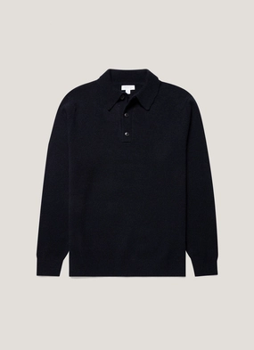 Men's Lambswool Polo Shirt in Dark Navy Mouline Trendy Colors Men's Lambswool Polo Shirt in Dark Navy Mouline Versatile Comfort Effortless Fashion