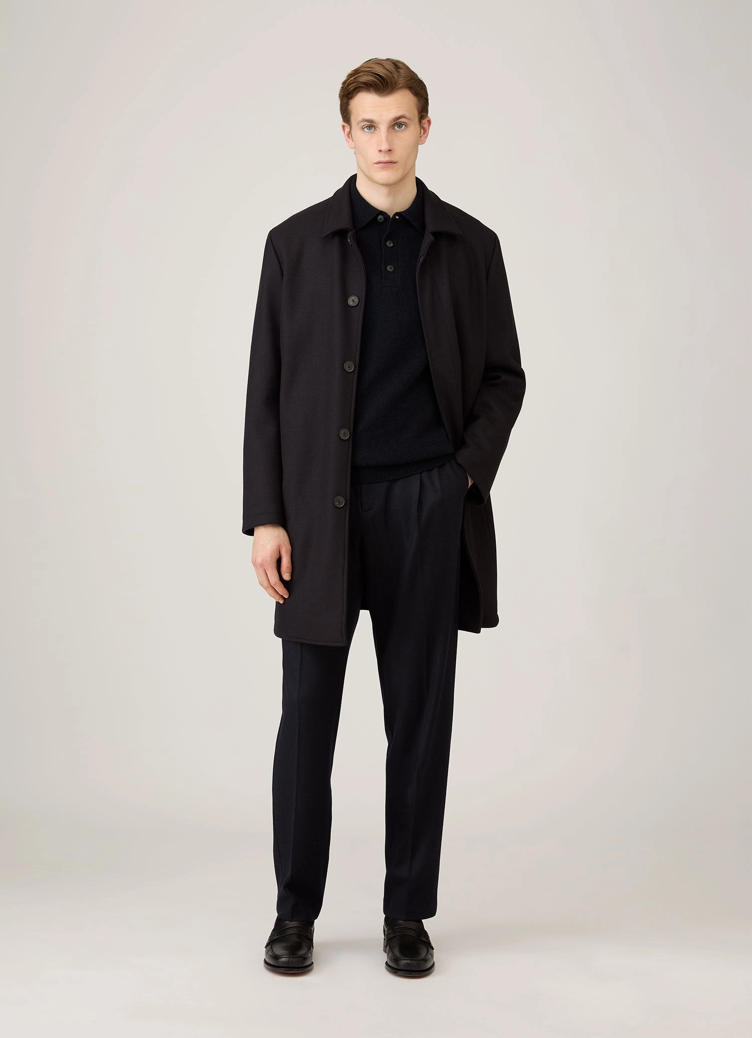 Sleek Fit Professional Comfort Men's Lambswool Polo Shirt in Dark Navy Mouline