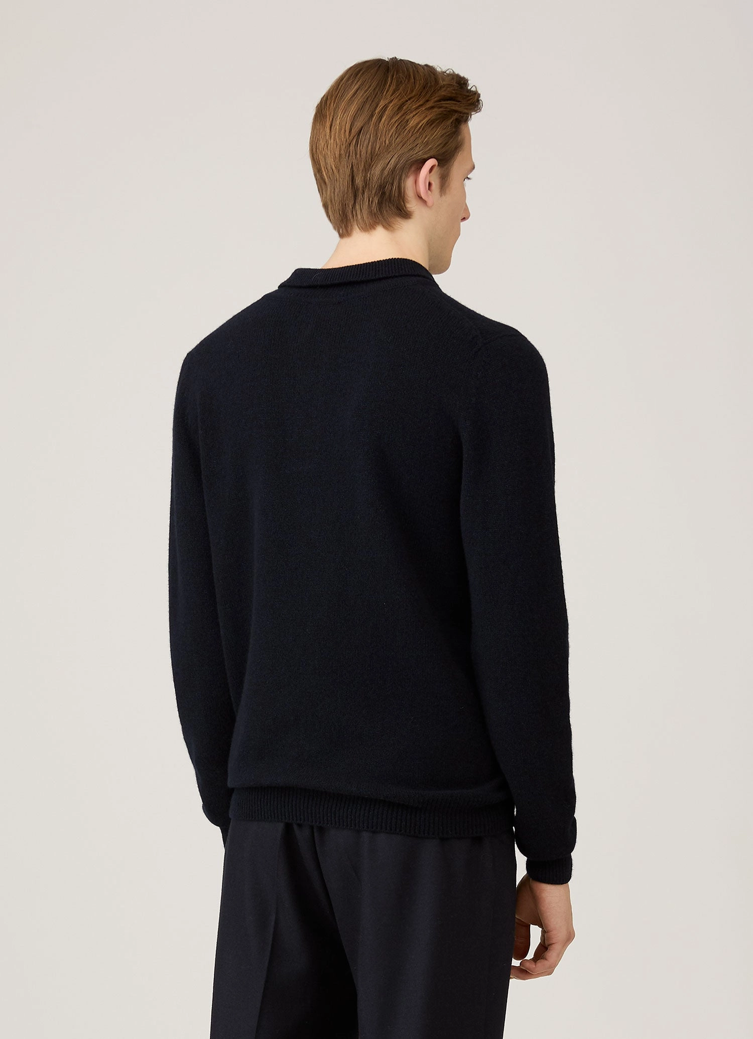 Comfortable Cut Fit Flex Men's Lambswool Polo Shirt in Dark Navy Mouline