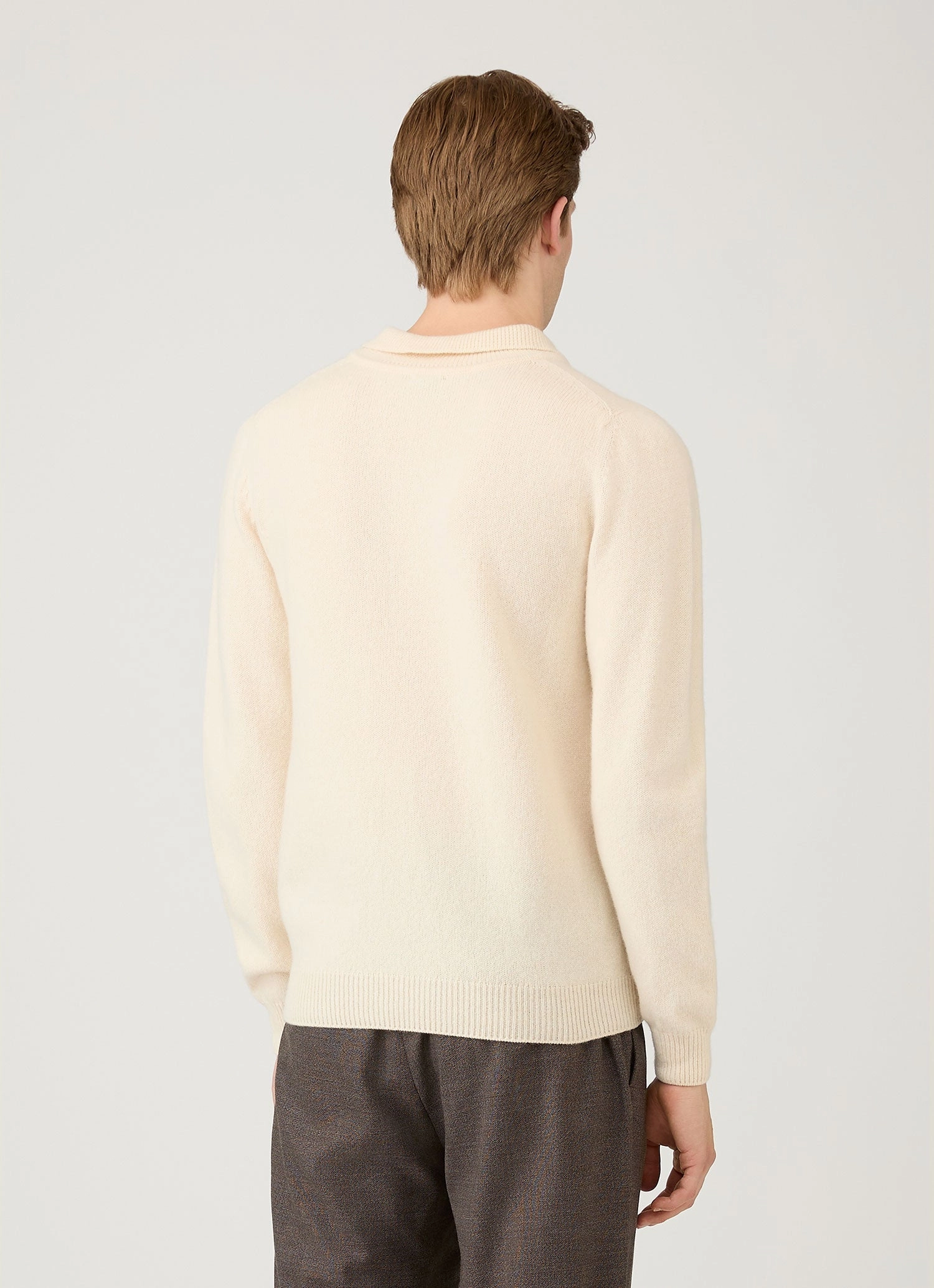 SnagResistant Weave Versatile Design Men's Lambswool Polo Shirt in Ecru