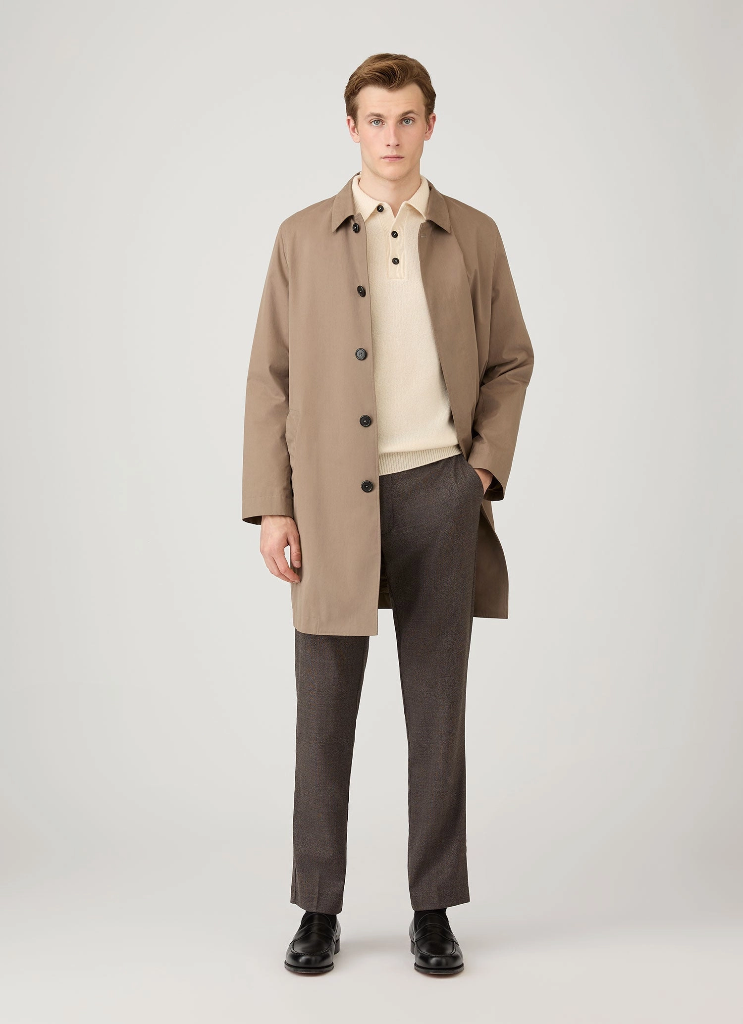 Men's Lambswool Polo Shirt in Ecru Perfect Layer Soft Jersey Fabric